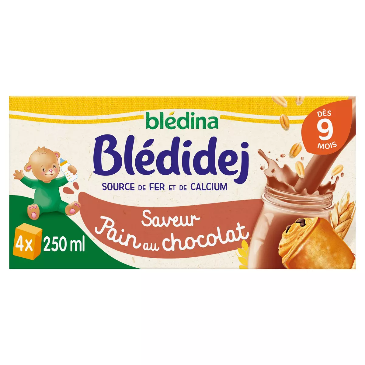 BLEDINA Blédidej céréales lactées pain au chocolat dès 9 mois 4x250ml