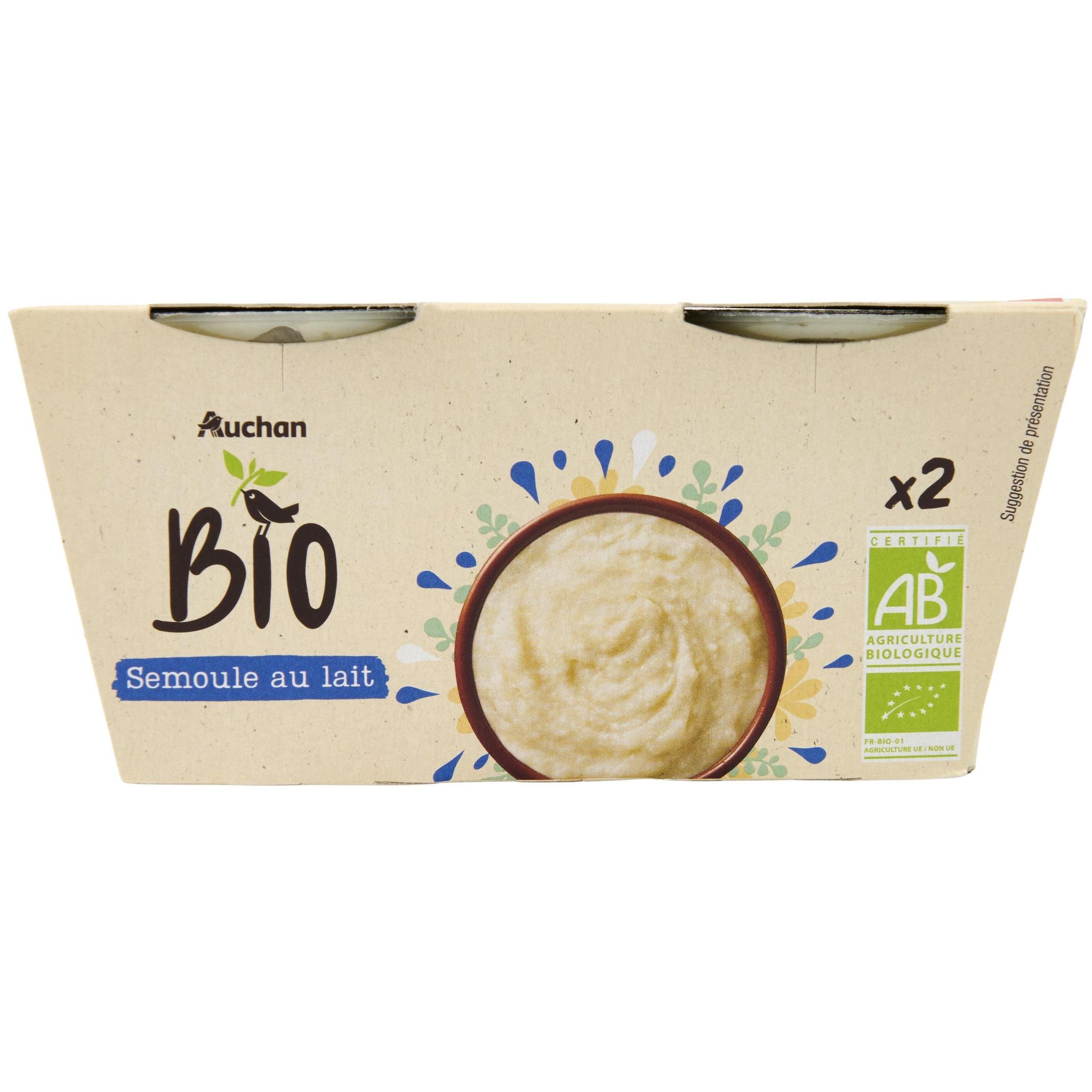Voir la diapositive 2 : AUCHAN BIO Semoule au lait 2x140g