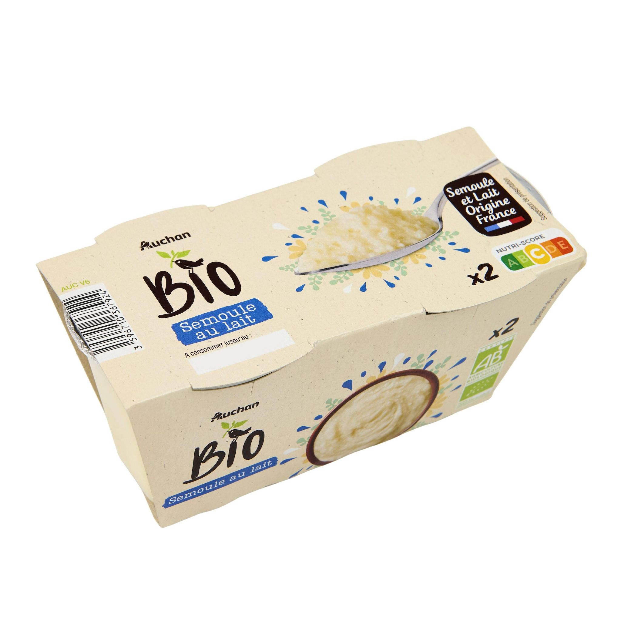 Voir la diapositive 4 : AUCHAN BIO Semoule au lait 2x140g