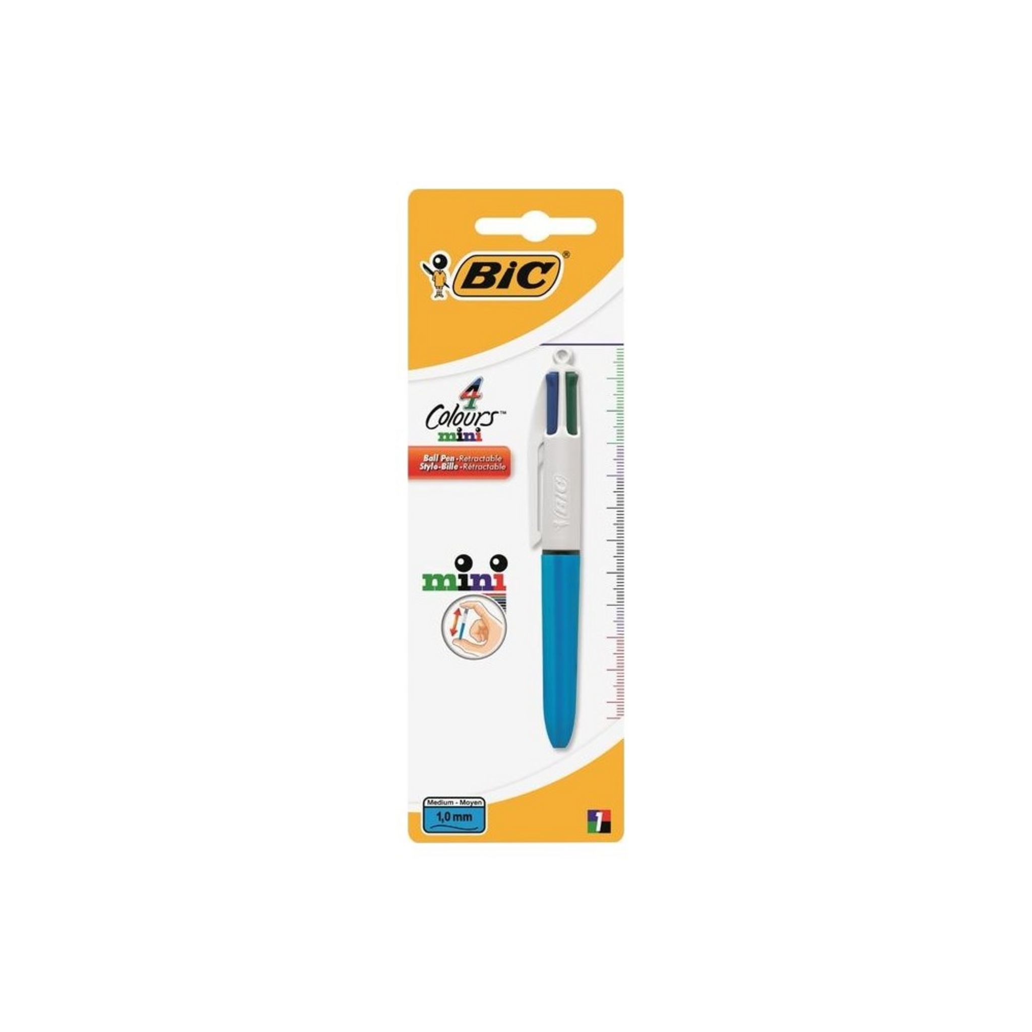 BIC Mini stylo bille rétractable 4 couleurs pointe moyenne bleu/noir/rouge/vert