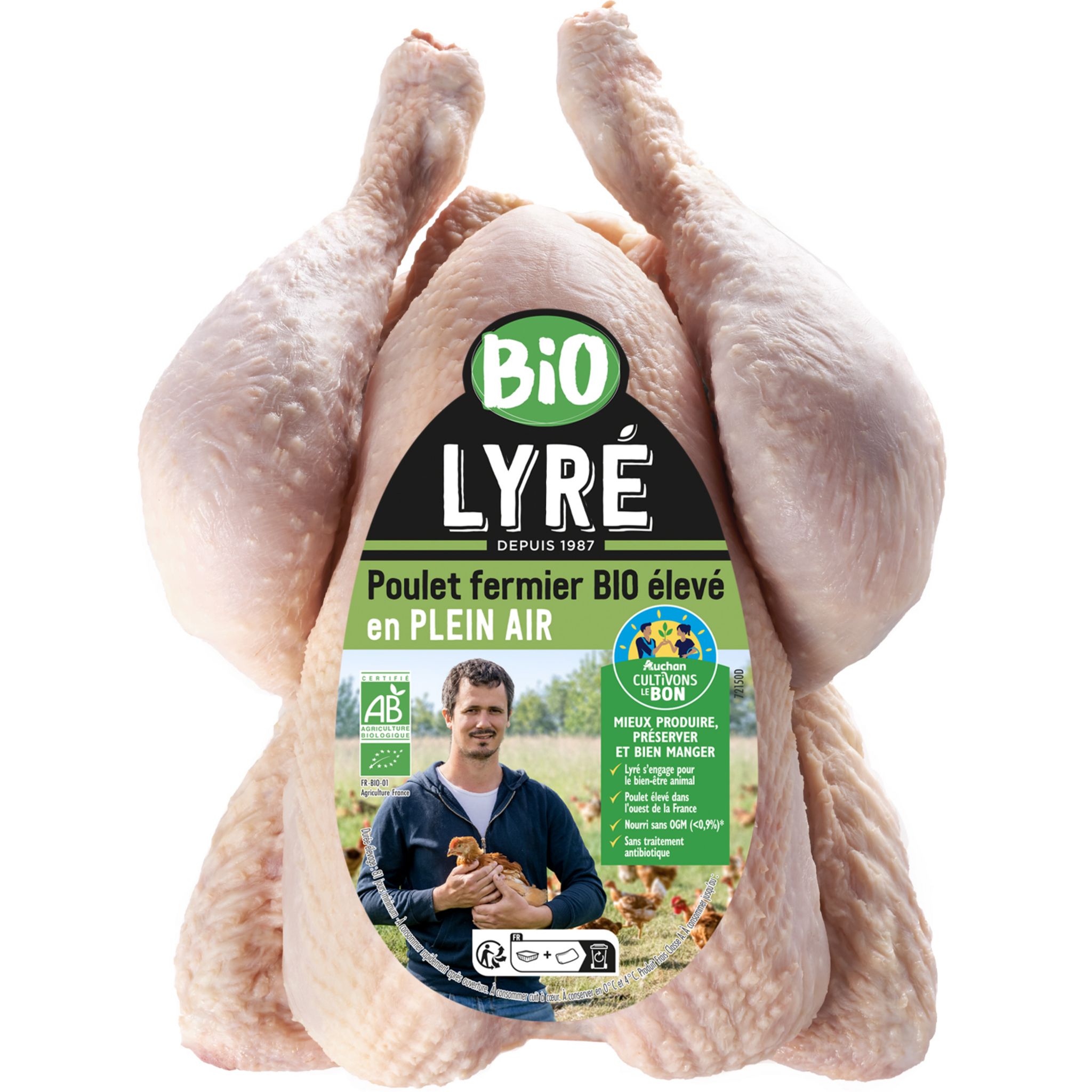 LYRE CULTIVONS LE BON Poulet fermier bio blanc élevé en plein air Env 1.6kg