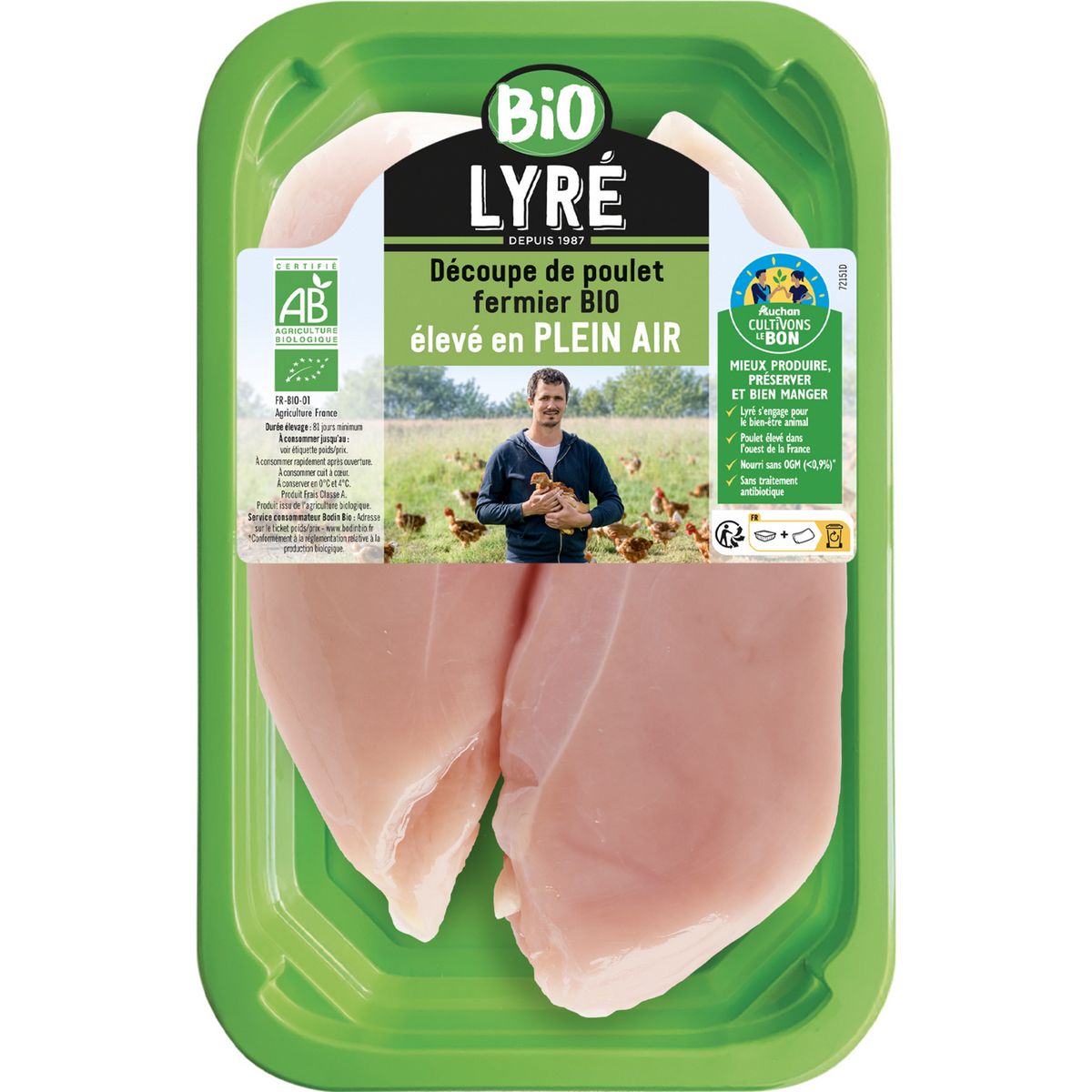 LYRE CULTIVONS LE BON Filets de poulet fermier bio Filière Responsable 2 pièces 300g