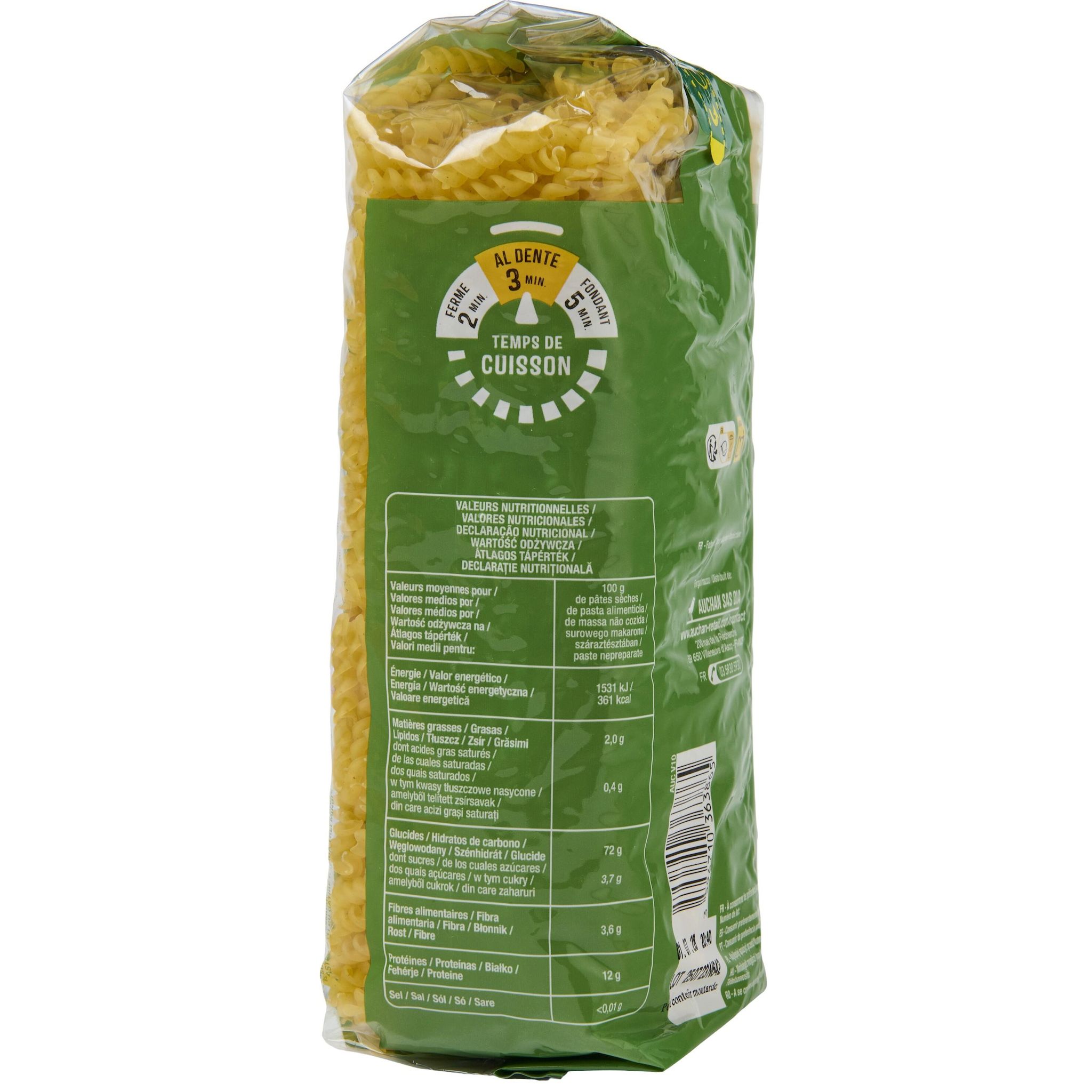 Voir la diapositive 3 : AUCHAN Torti cuisson rapide 3min 500g