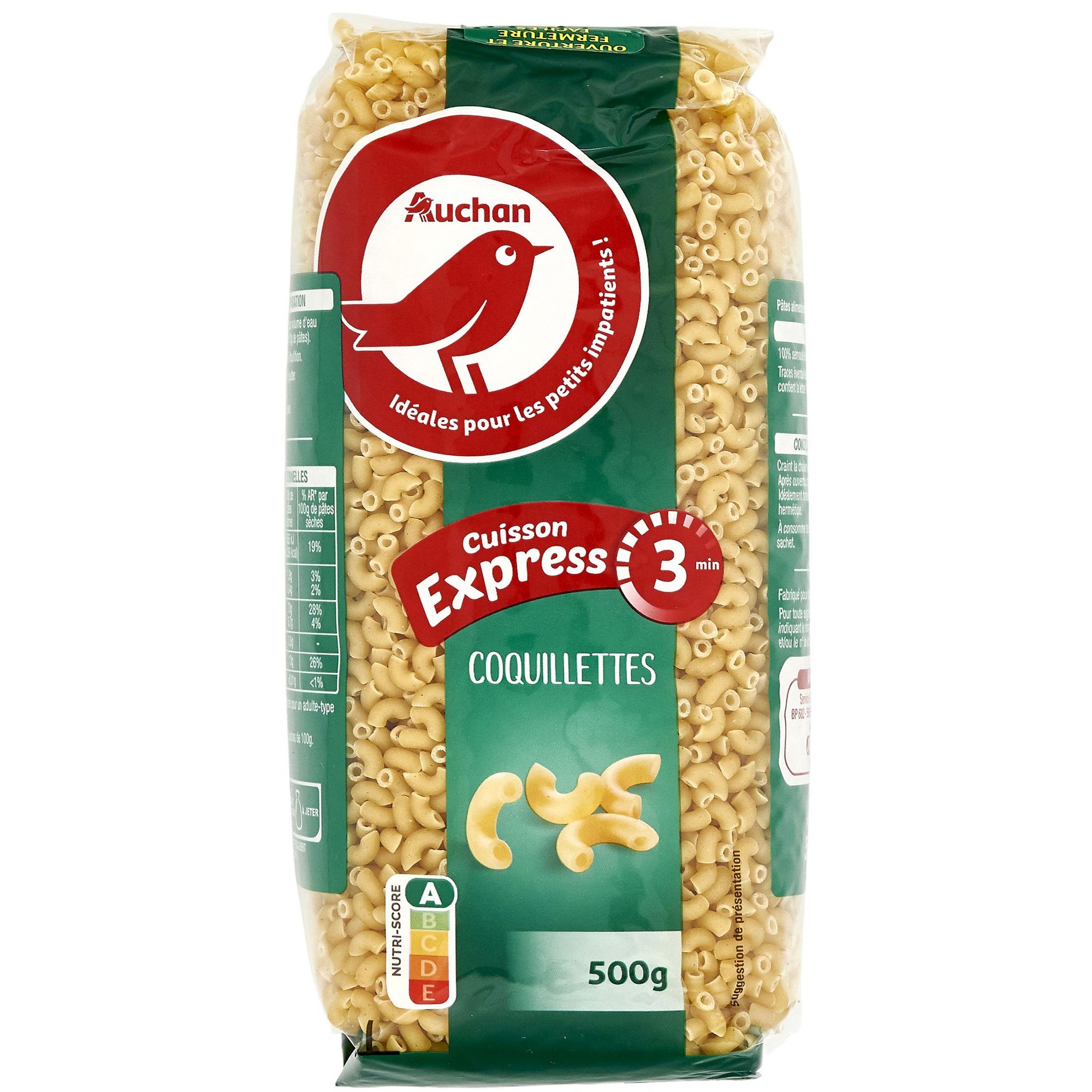 AUCHAN Coquillettes Cuisson Rapide 3min 500g Pas Cher - Auchan.fr