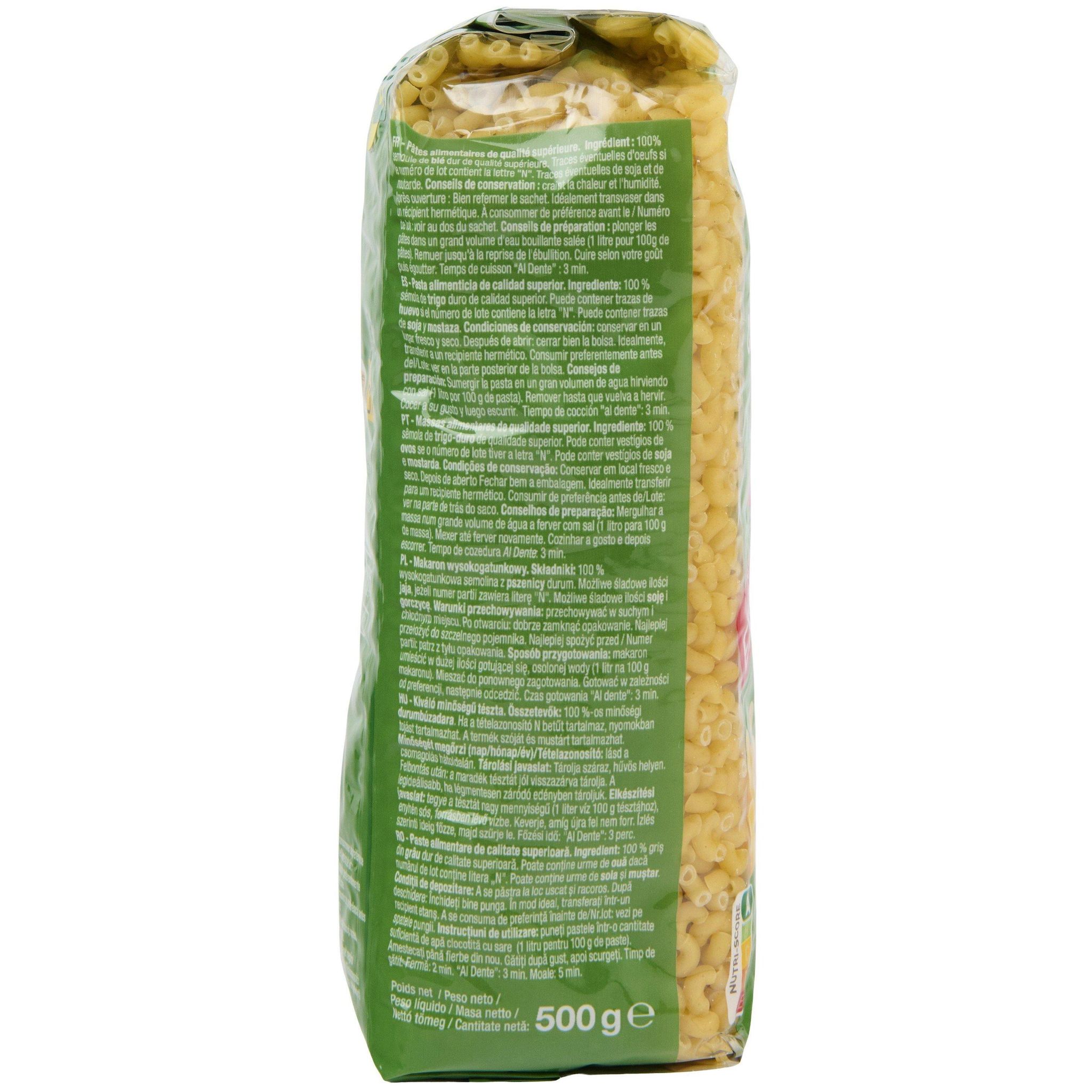 Voir la diapositive 2 : AUCHAN Coquillettes cuisson rapide 3min 500g