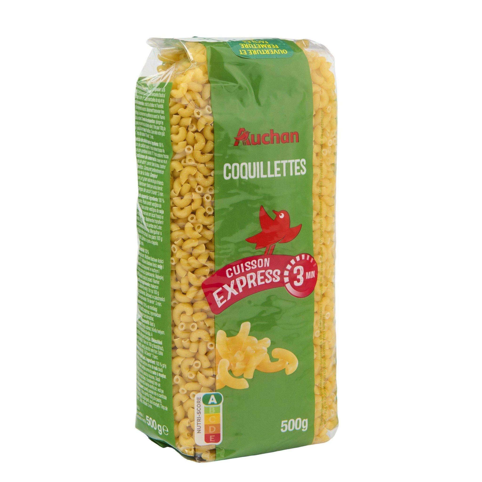 Voir la diapositive 3 : AUCHAN Coquillettes cuisson rapide 3min 500g