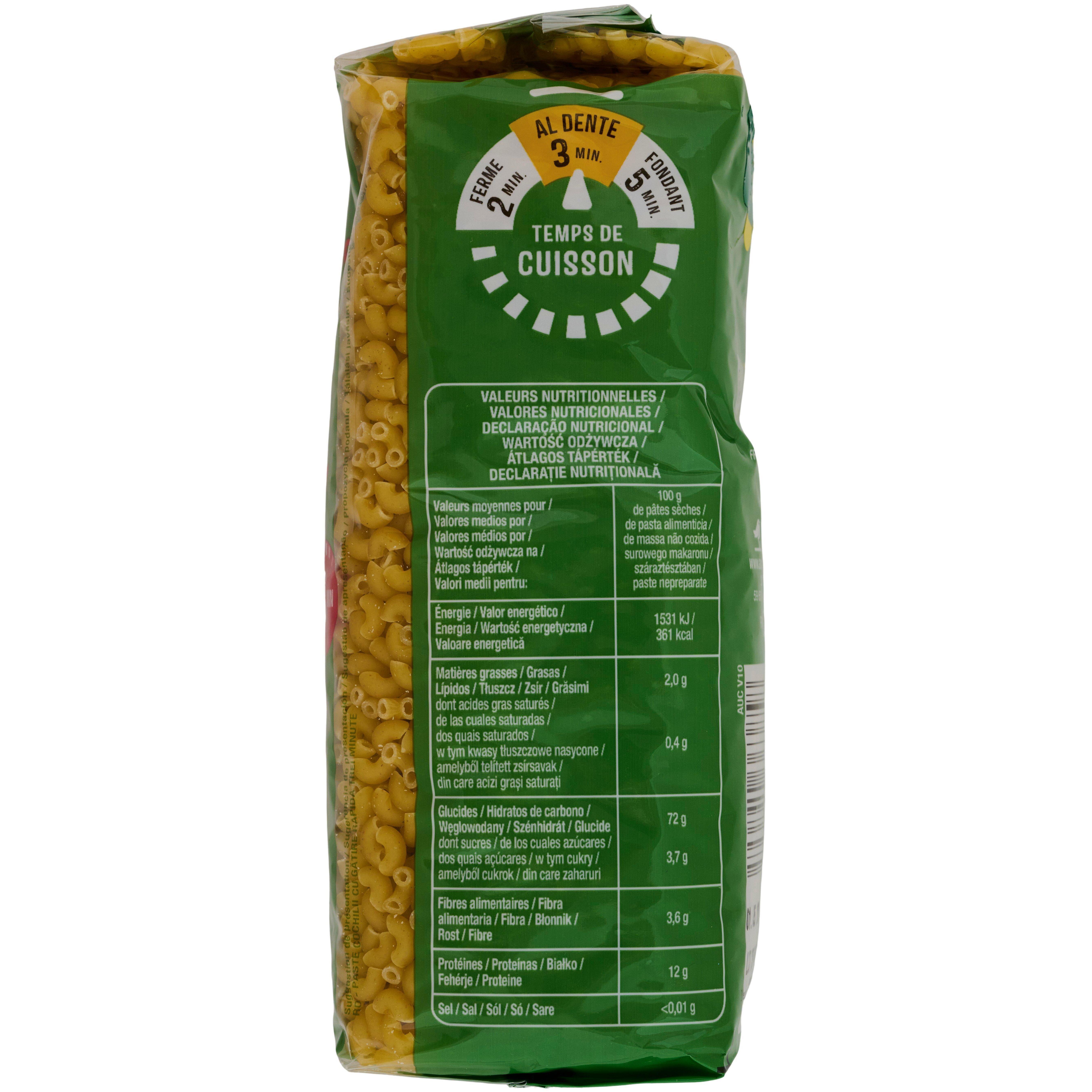Voir la diapositive 4 : AUCHAN Coquillettes cuisson rapide 3min 500g