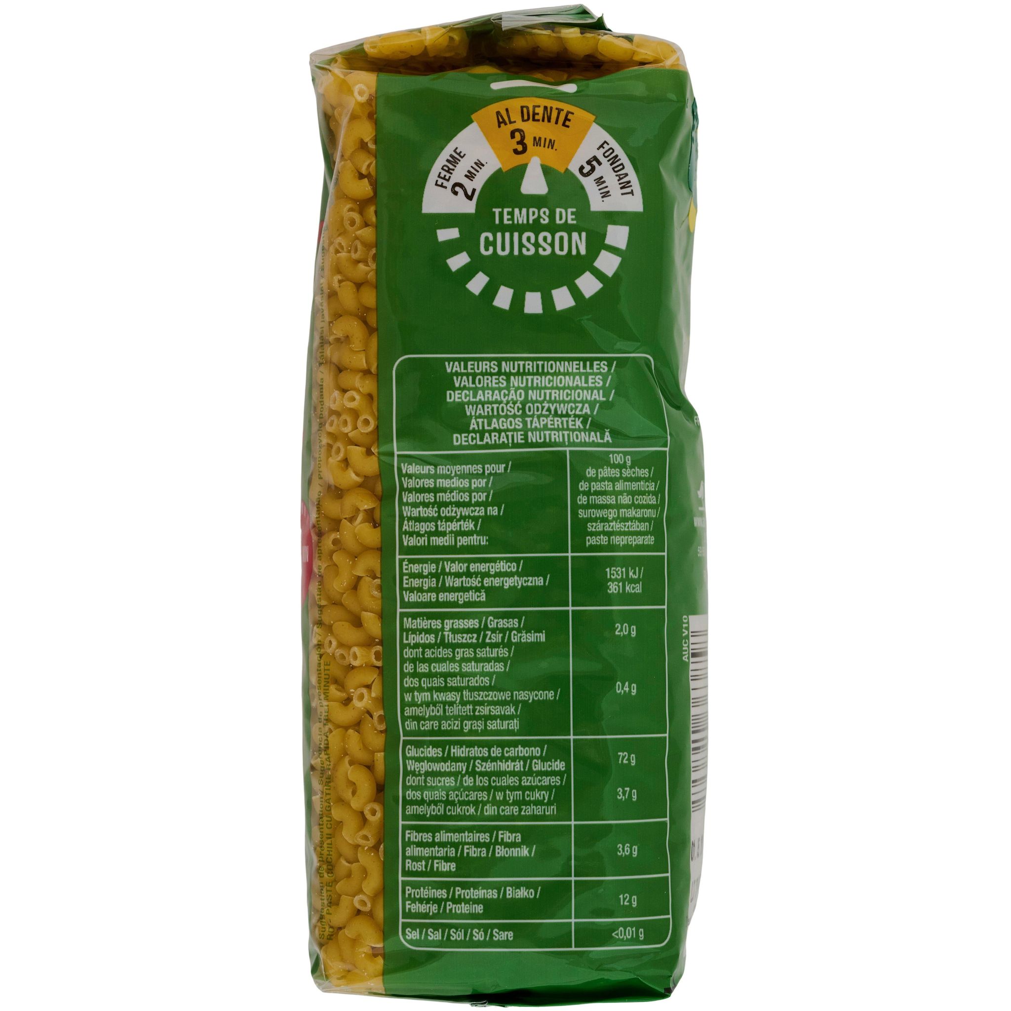 Voir la diapositive 4 : AUCHAN Coquillettes cuisson rapide 3min 500g