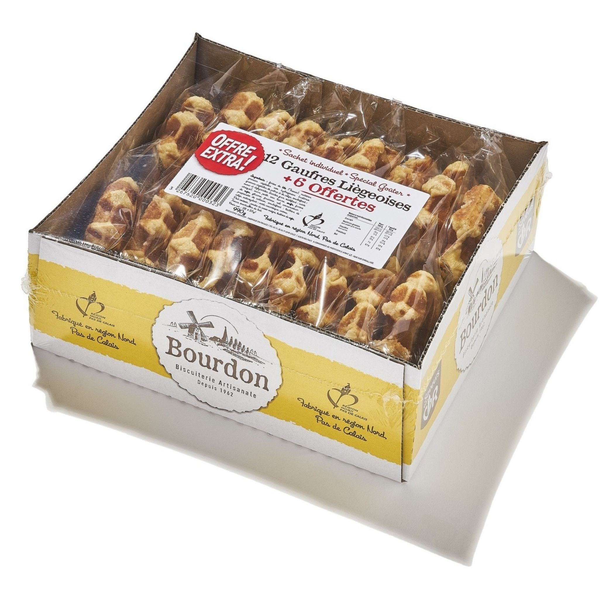 BOURDON Gaufres Liégeoises sachet individuel 12 gaufres + 6 offertes 990g
