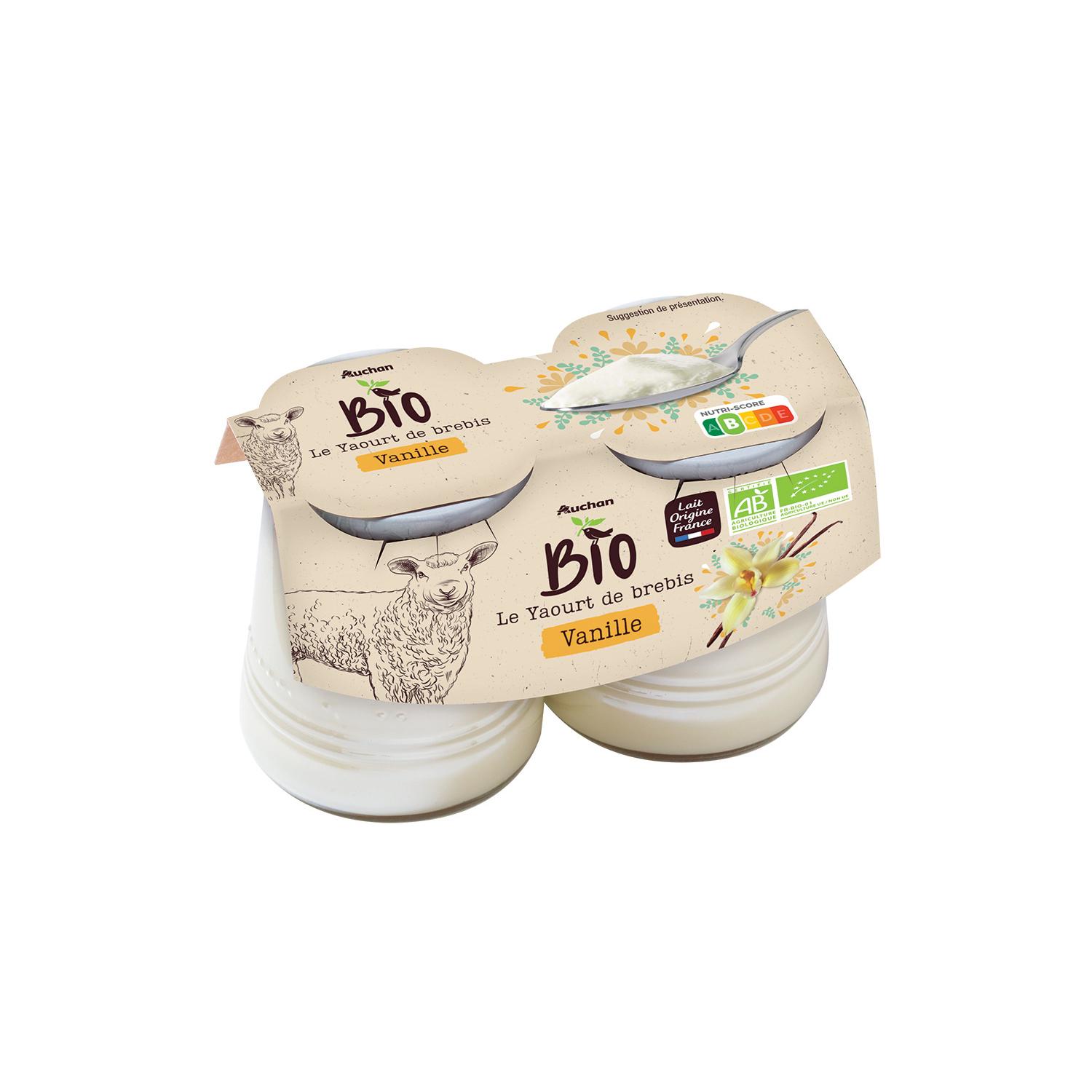 Voir la diapositive 2 : AUCHAN BIO Yaourt arômatisé à la vanille au lait de brebis 2x125g