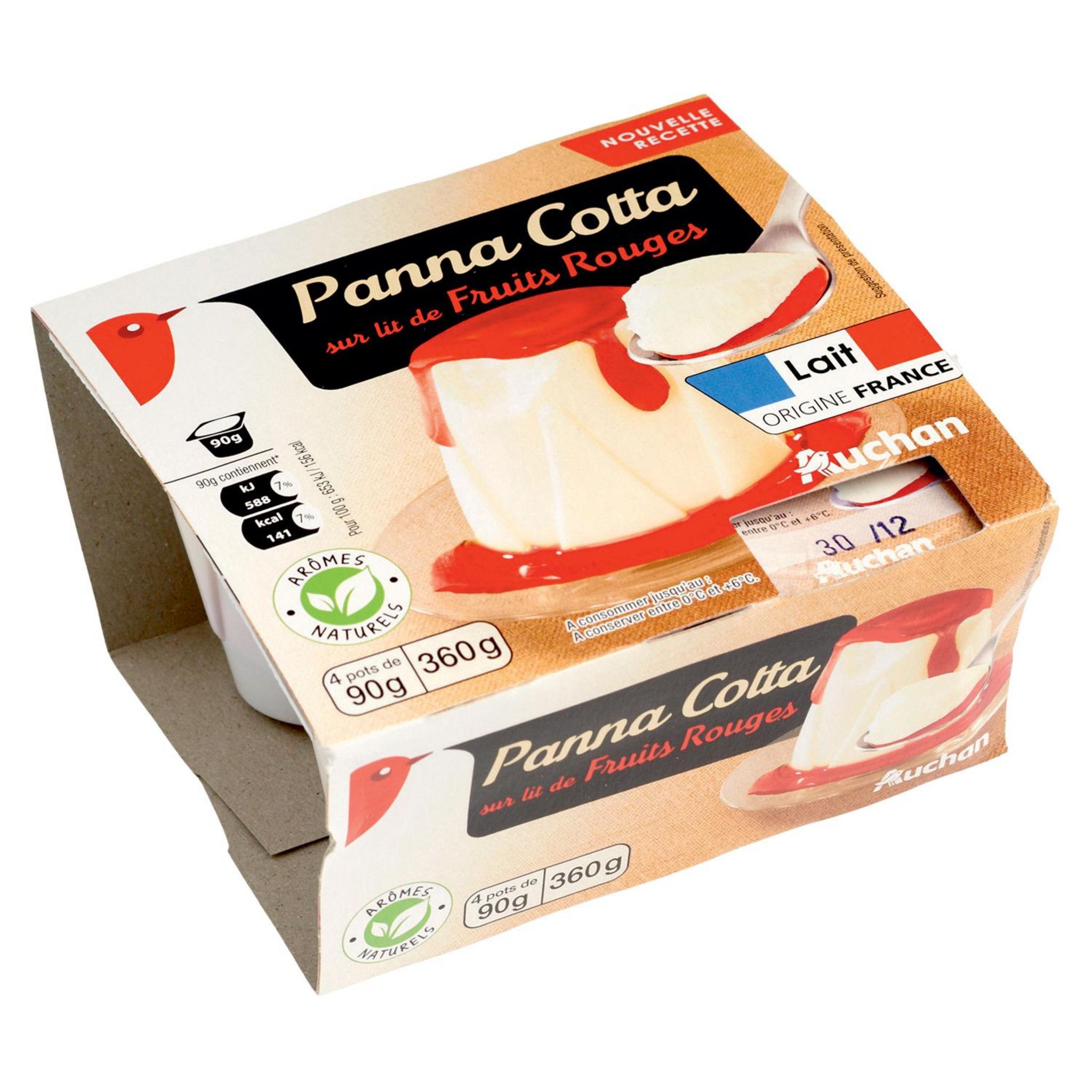 Voir la diapositive 2 : AUCHAN Panna Cotta aux fruits rouges 4x90g