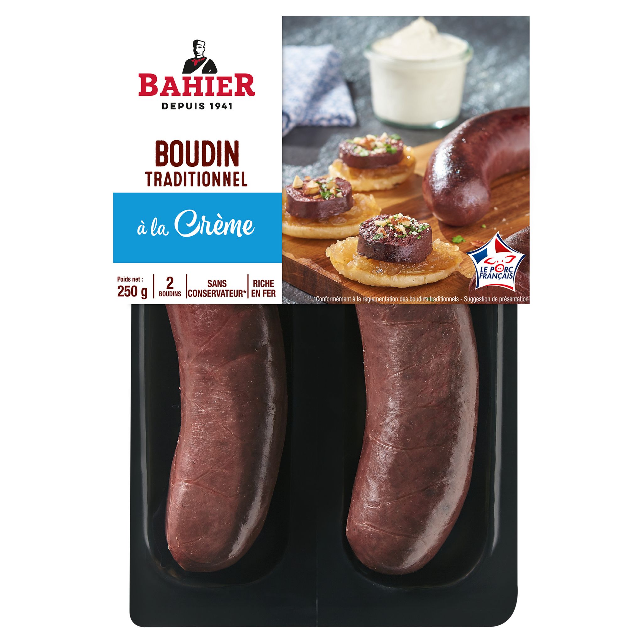 BAHIER Boudin noir traditionnel à la crème 2 pièces 250g pas cher ...