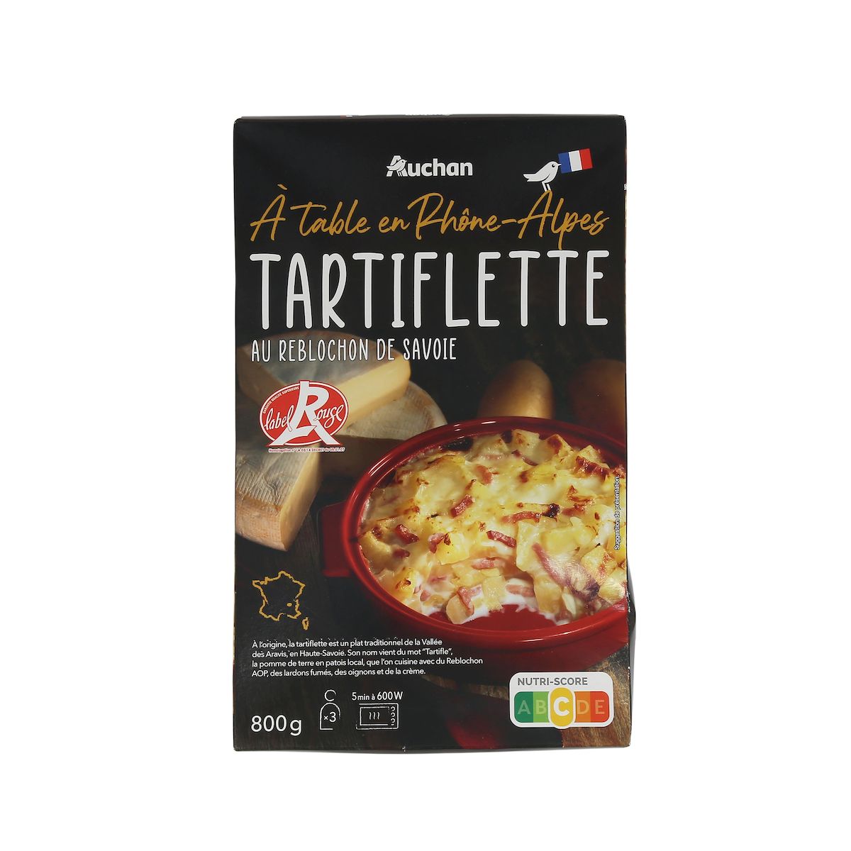 AUCHAN TERROIR Tartiflette au reblochon de Savoie Label rouge 3 parts 800g