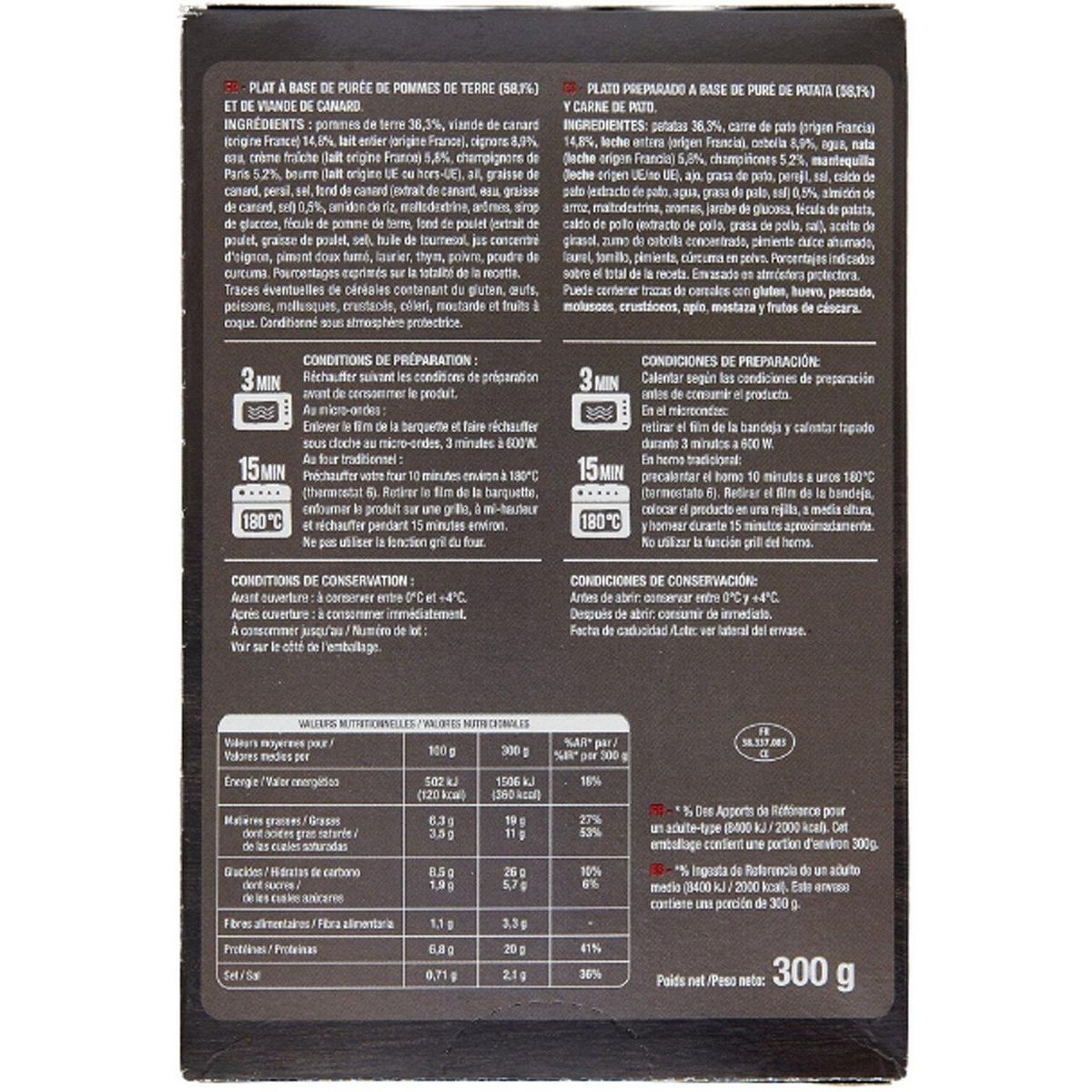 AUCHAN MMM! Parmentier de canard et purée à la crème fraiche 1 part 300g