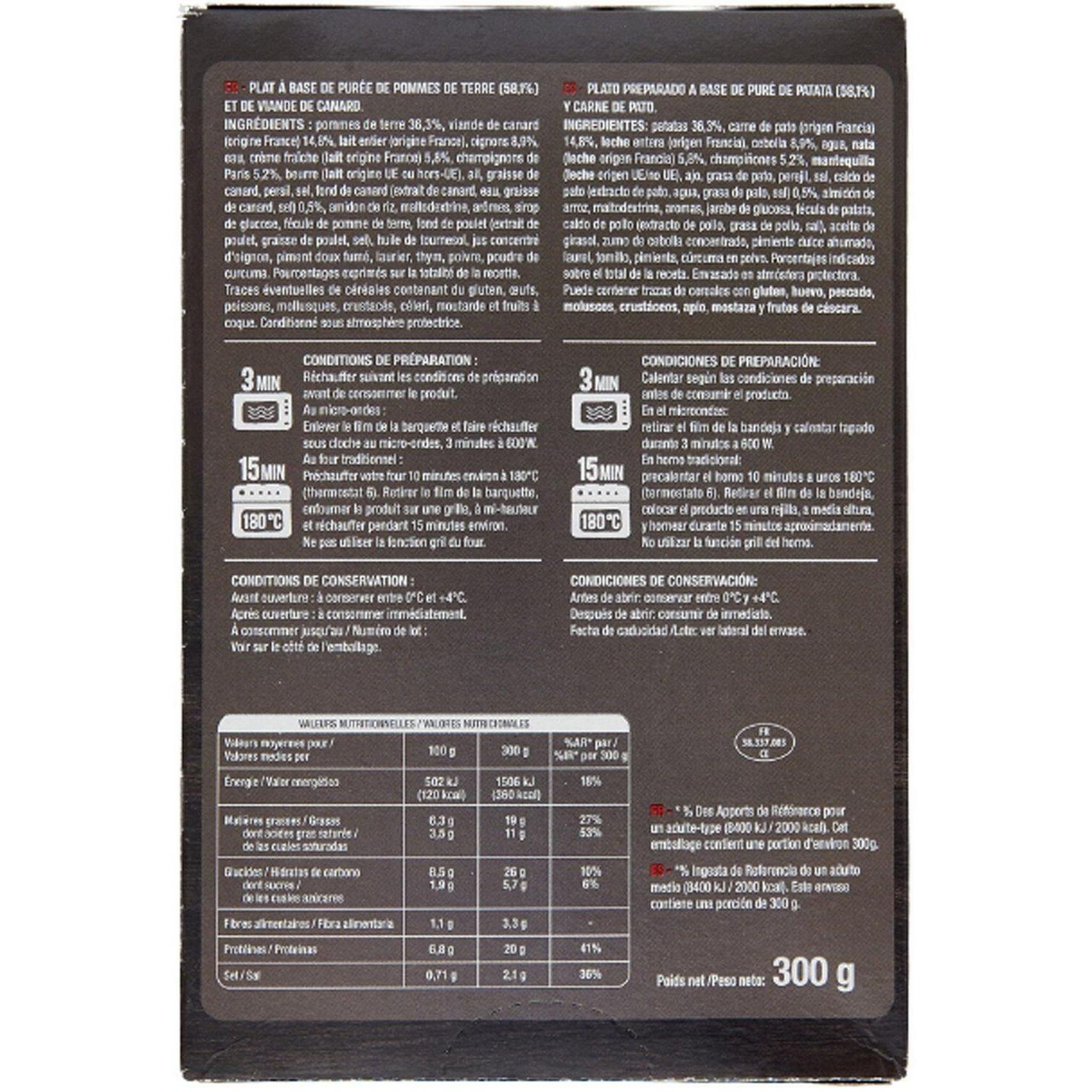 Voir la diapositive 2 : AUCHAN MMM! Parmentier de canard et purée à la crème fraiche 1 part 300g