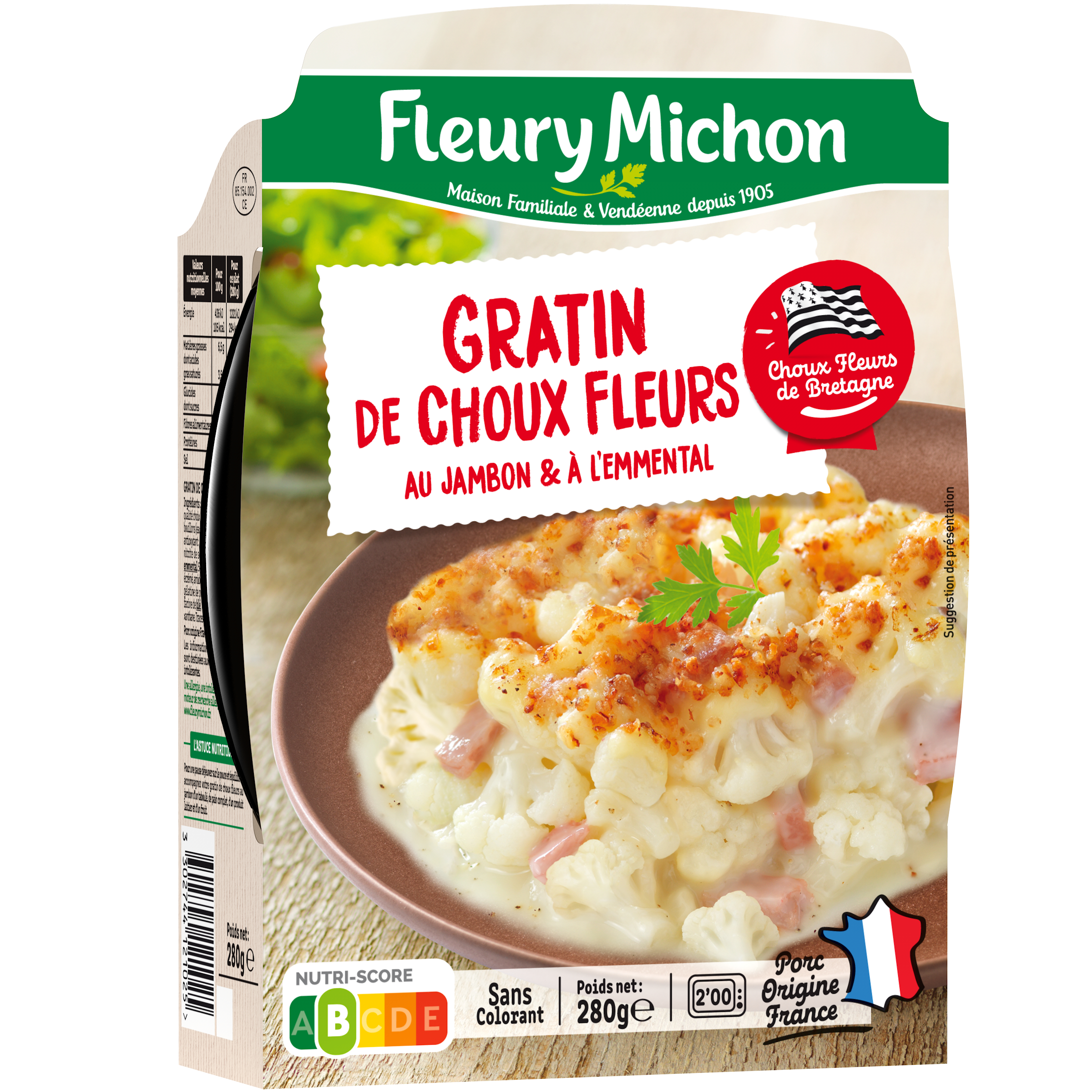 Voir la diapositive 3 : FLEURY MICHON Gratin de choux-fleurs au jambon et emmental 1 part 280g