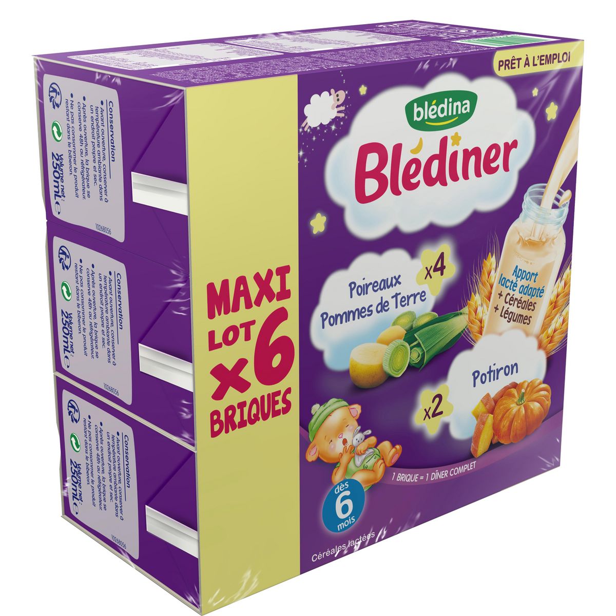 BLEDINA Blédiner lait liquide aux poireaux pomme de terre et potiron des 6 mois 6x250ml