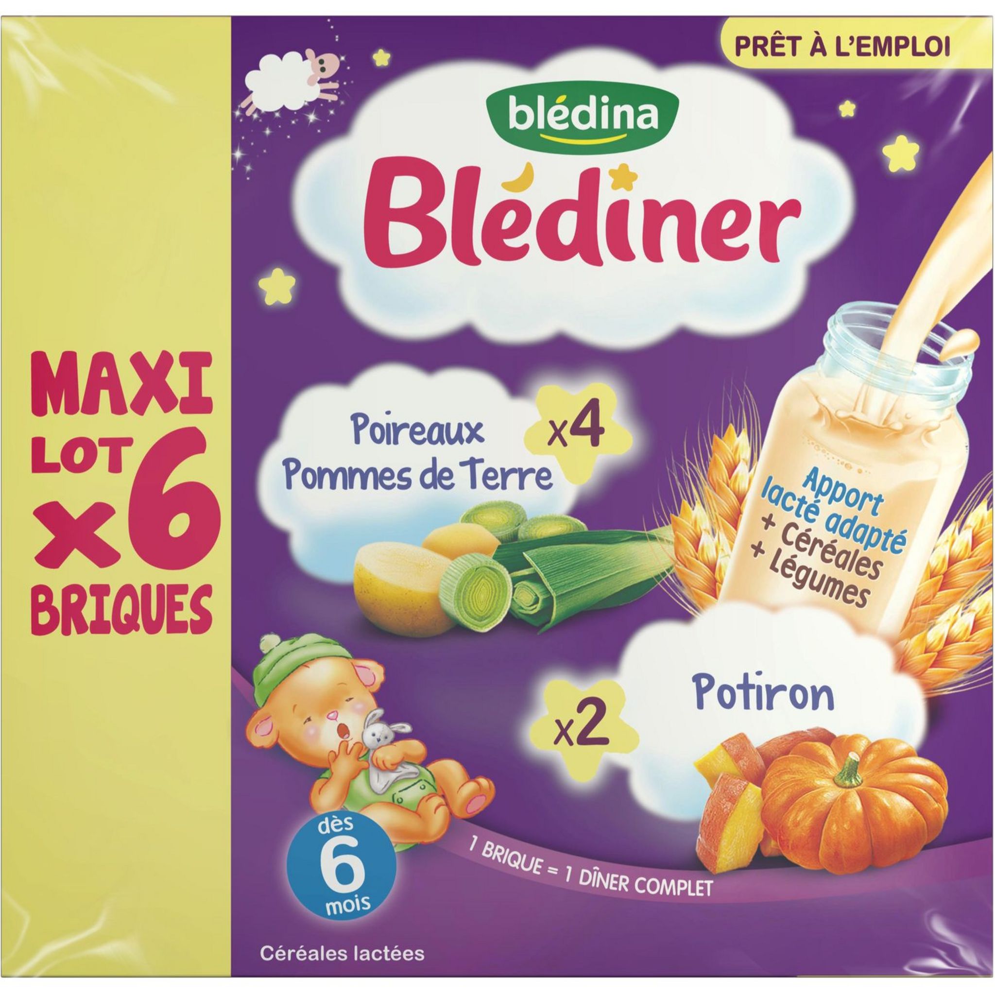 Voir la diapositive 4 : BLEDINA Blédiner lait liquide aux poireaux pomme de terre et potiron des 6 mois 6x250ml