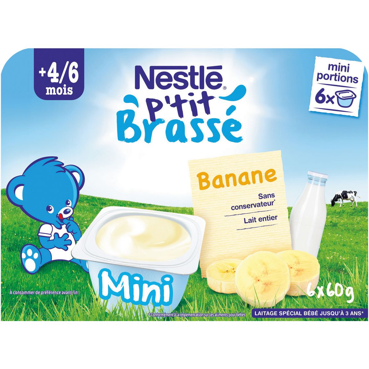 NESTLE P'tit brassé petit pot dessert lacté à la banane dès 4 mois 6x60g