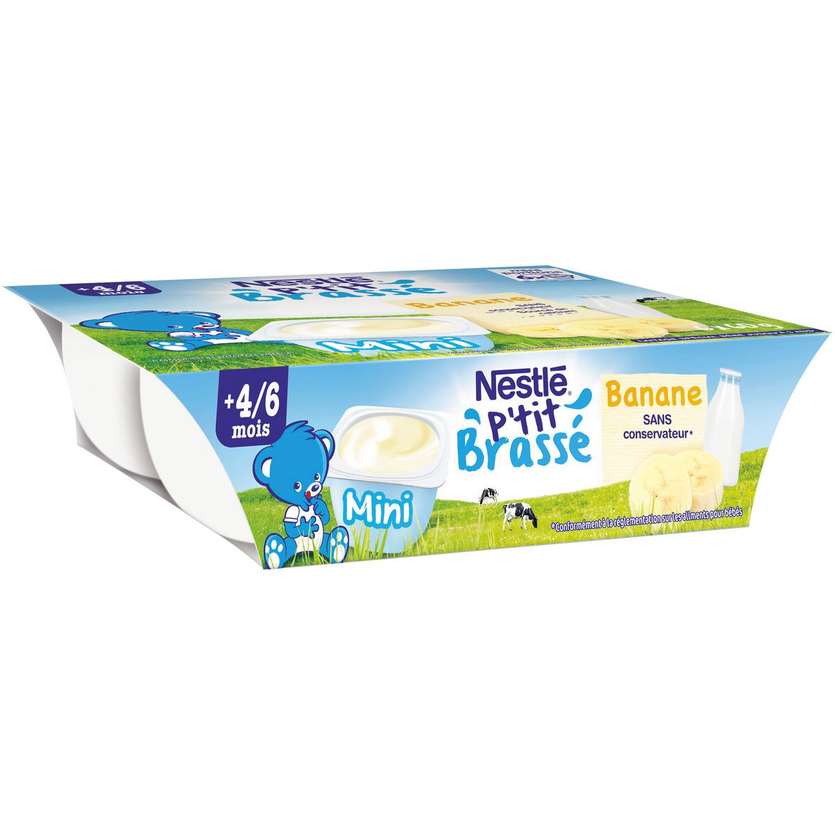 NESTLE P'tit brassé petit pot dessert lacté à la banane dès 4 mois 6x60g