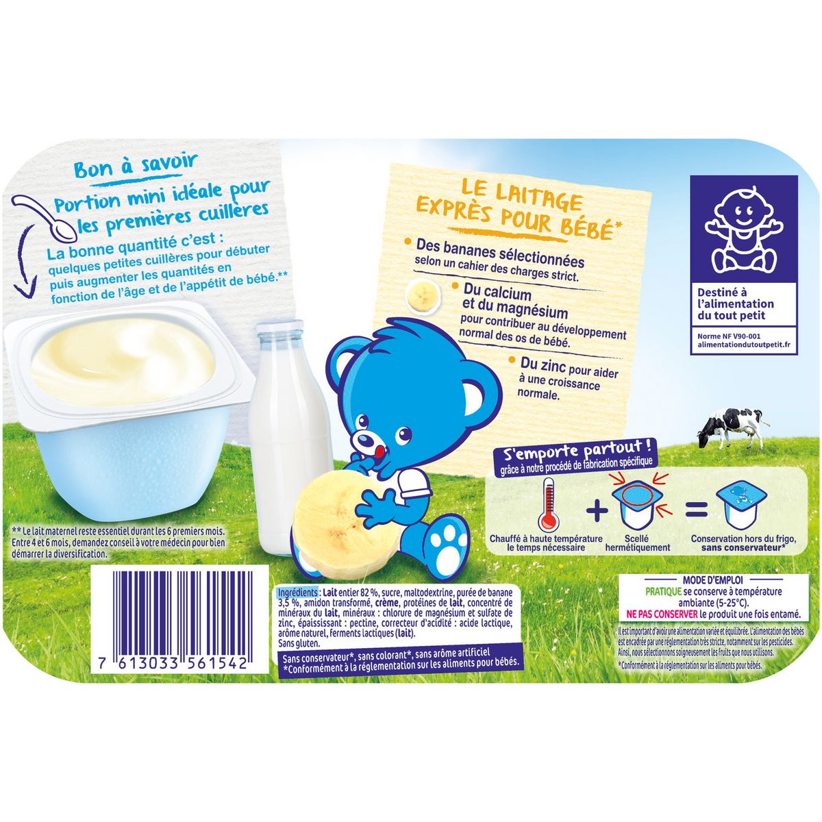 NESTLE P'tit brassé petit pot dessert lacté à la banane dès 4 mois 6x60g