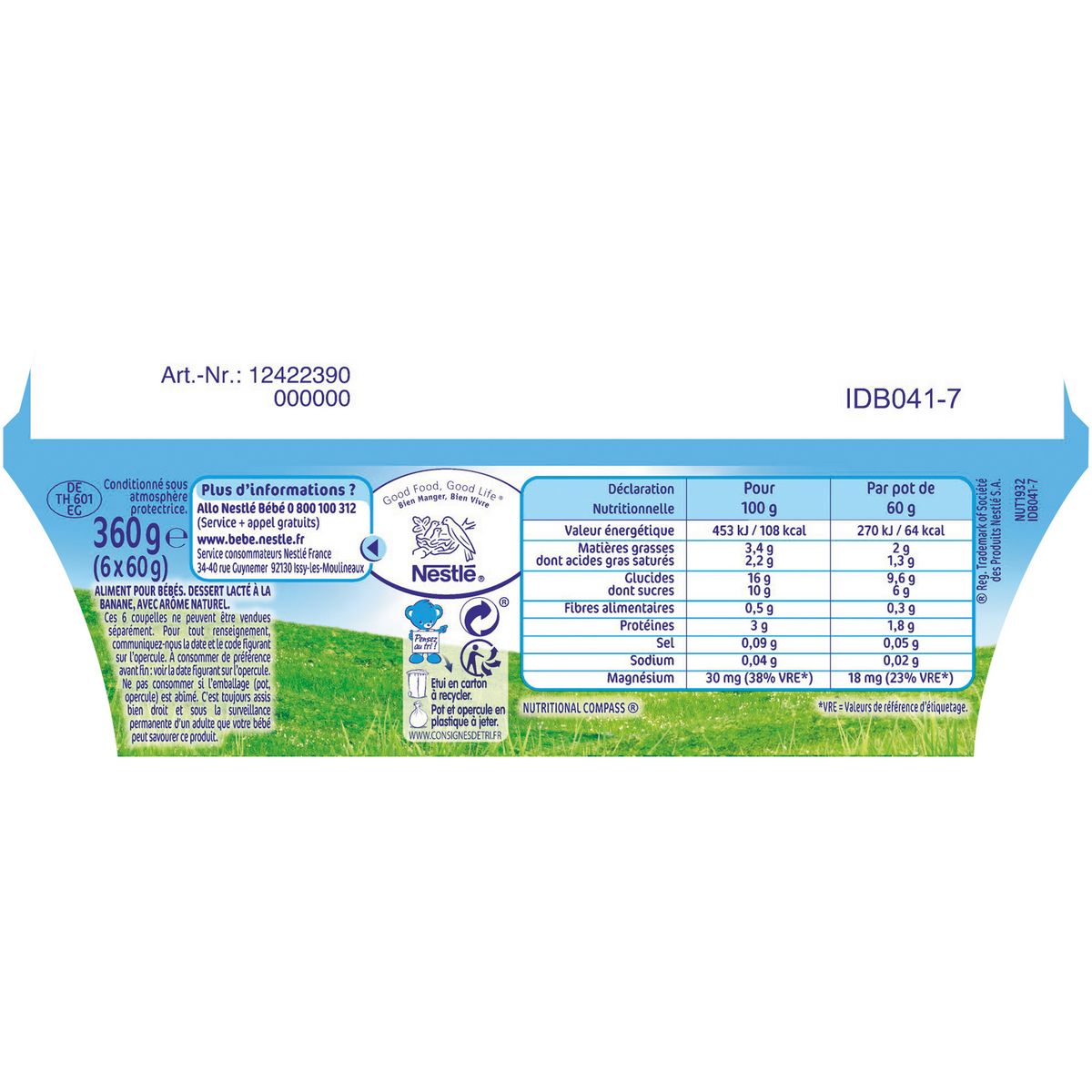 NESTLE P'tit brassé petit pot dessert lacté à la banane dès 4 mois 6x60g