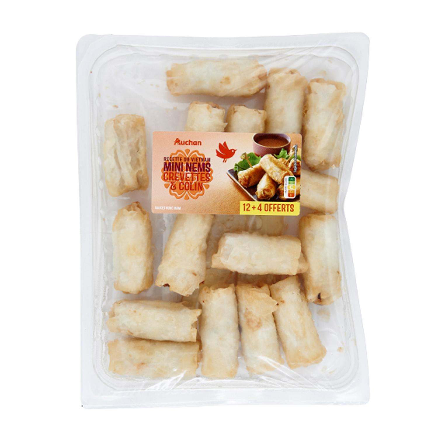 Voir la diapositive 3 : AUCHAN Mini nems aux crevettes et colin sauce nuoc mam 12+4 offerts 360g