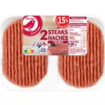 AUCHAN Steaks Hachés Pur bœuf 15%mg 2 pièces 250g