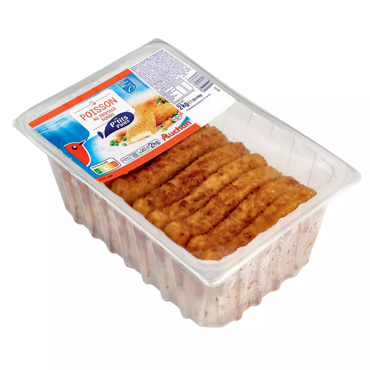 AUCHAN P'tits poissons panés au fromage fondu MSC 20 pièces 2kg