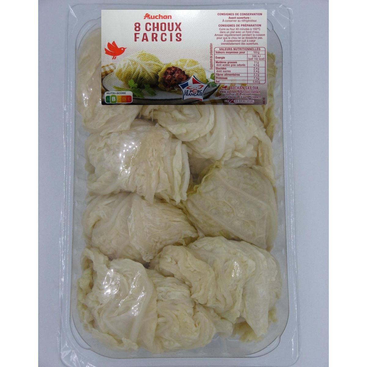 AUCHAN Choux farcis 8 pièces 1,2kg