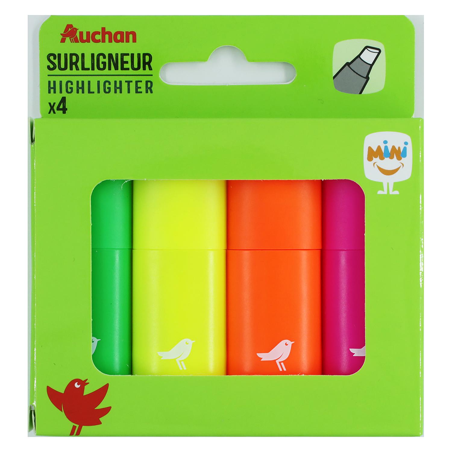 AUCHAN Surligneurs plats Pointe Biseautée x4