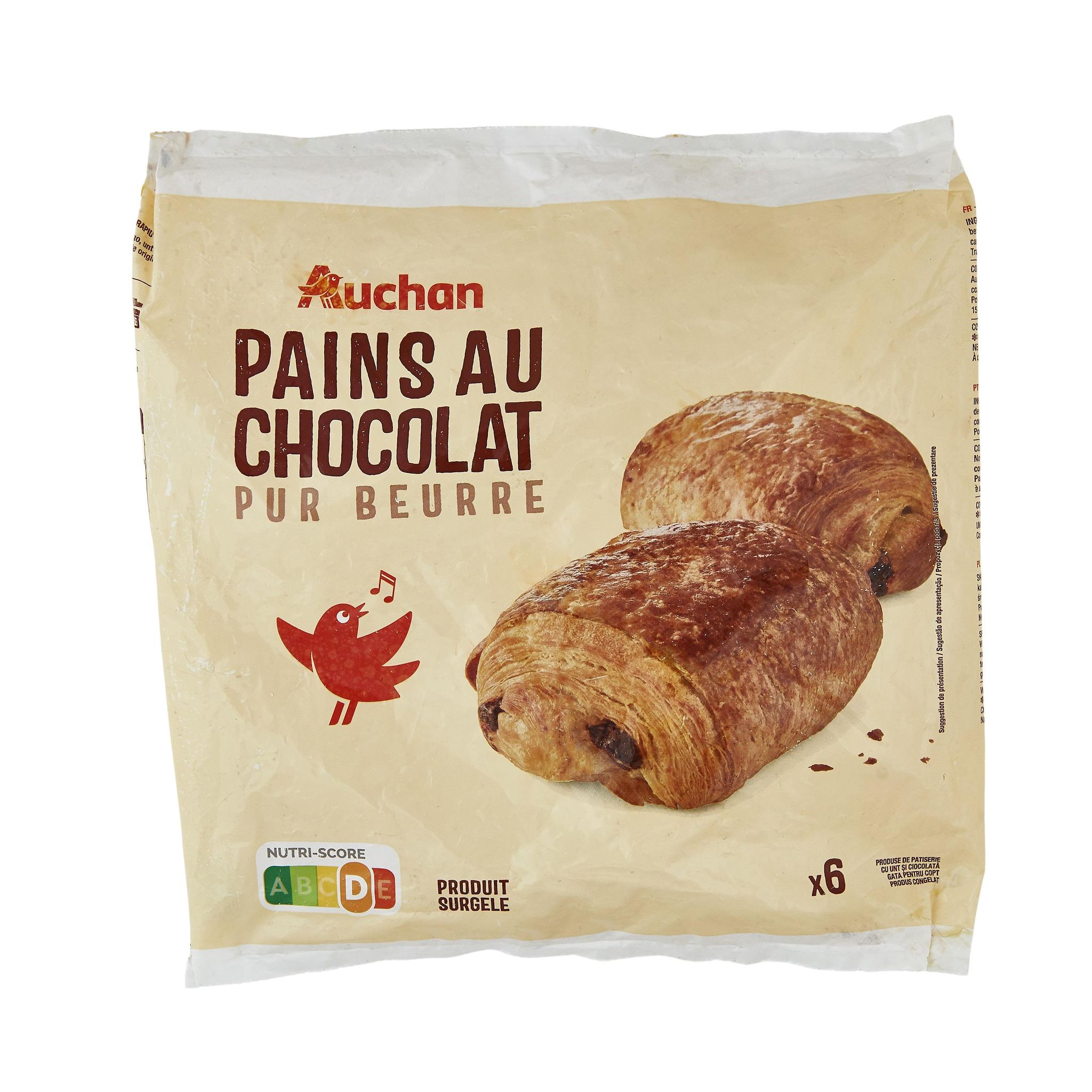 Voir la diapositive 2 : AUCHAN Pain au chocolat pur beurre 6 pièces 450g