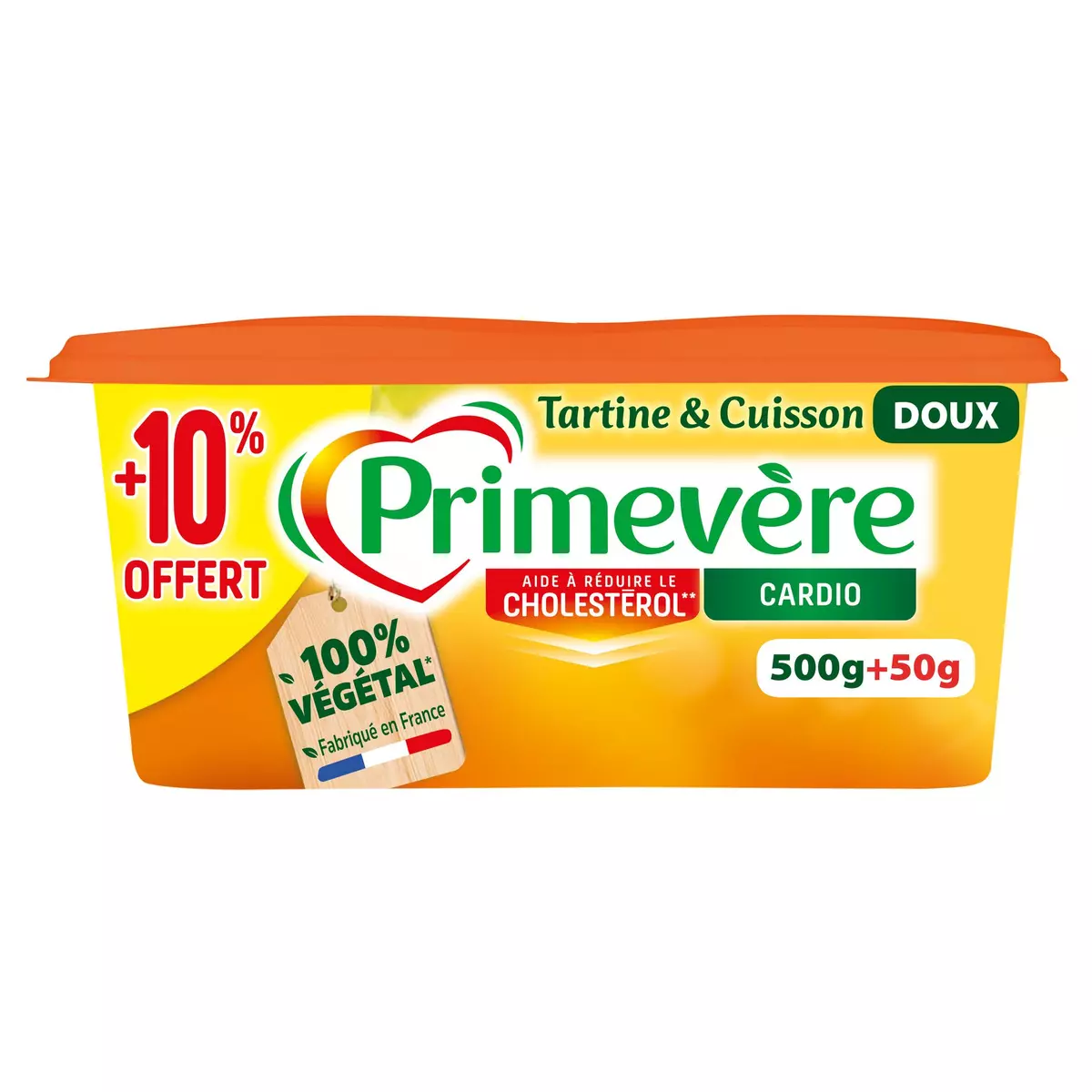 PRIMEVERE Margarine pour tartine et cuisson 500g+10% offert 550g