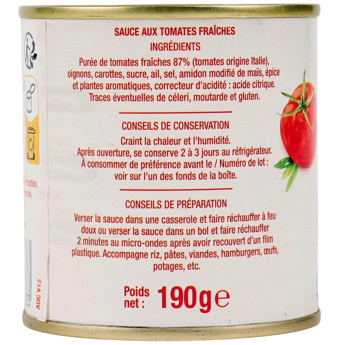 AUCHAN Sauce aux tomates fraîches 190g