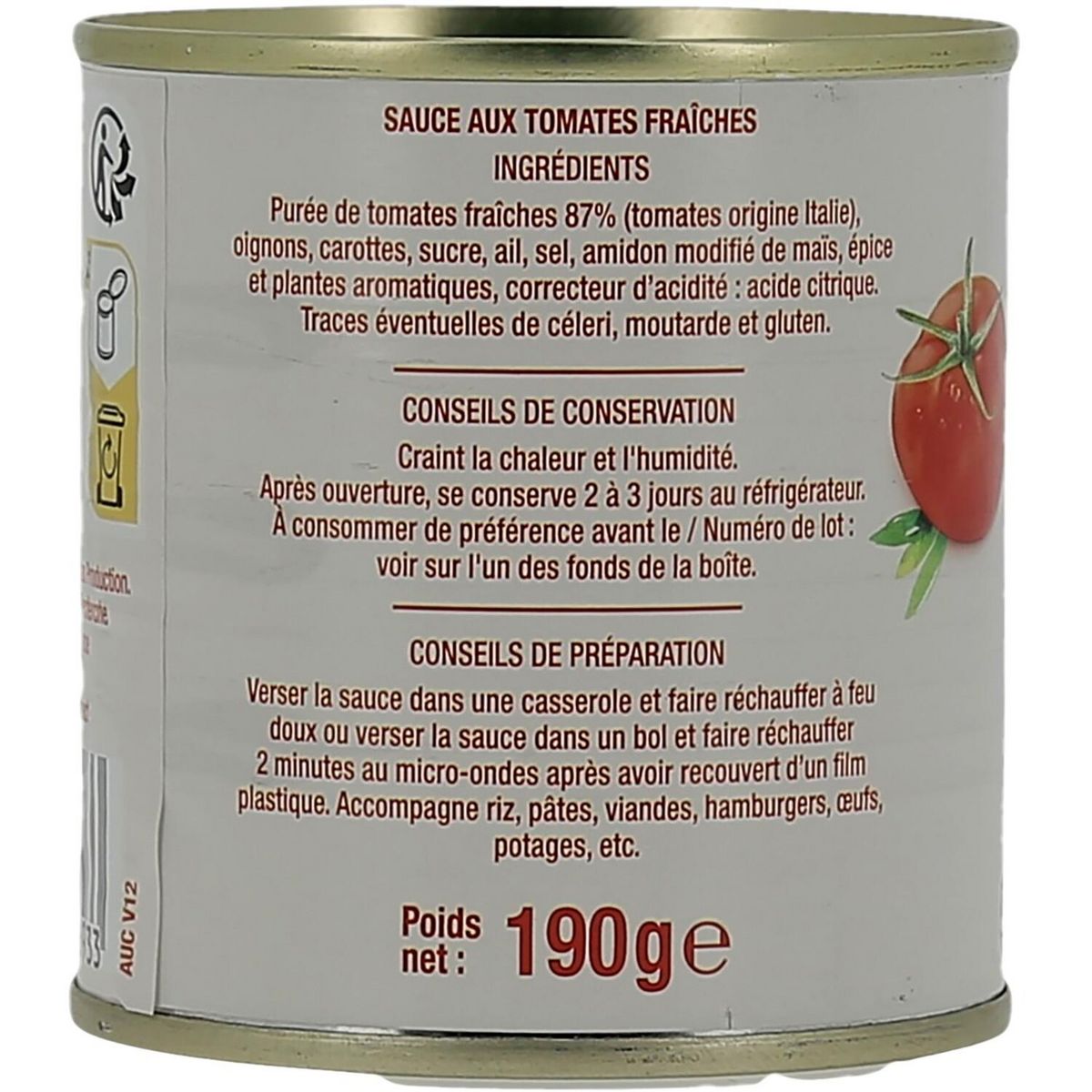 AUCHAN Sauce aux tomates fraîches 190g