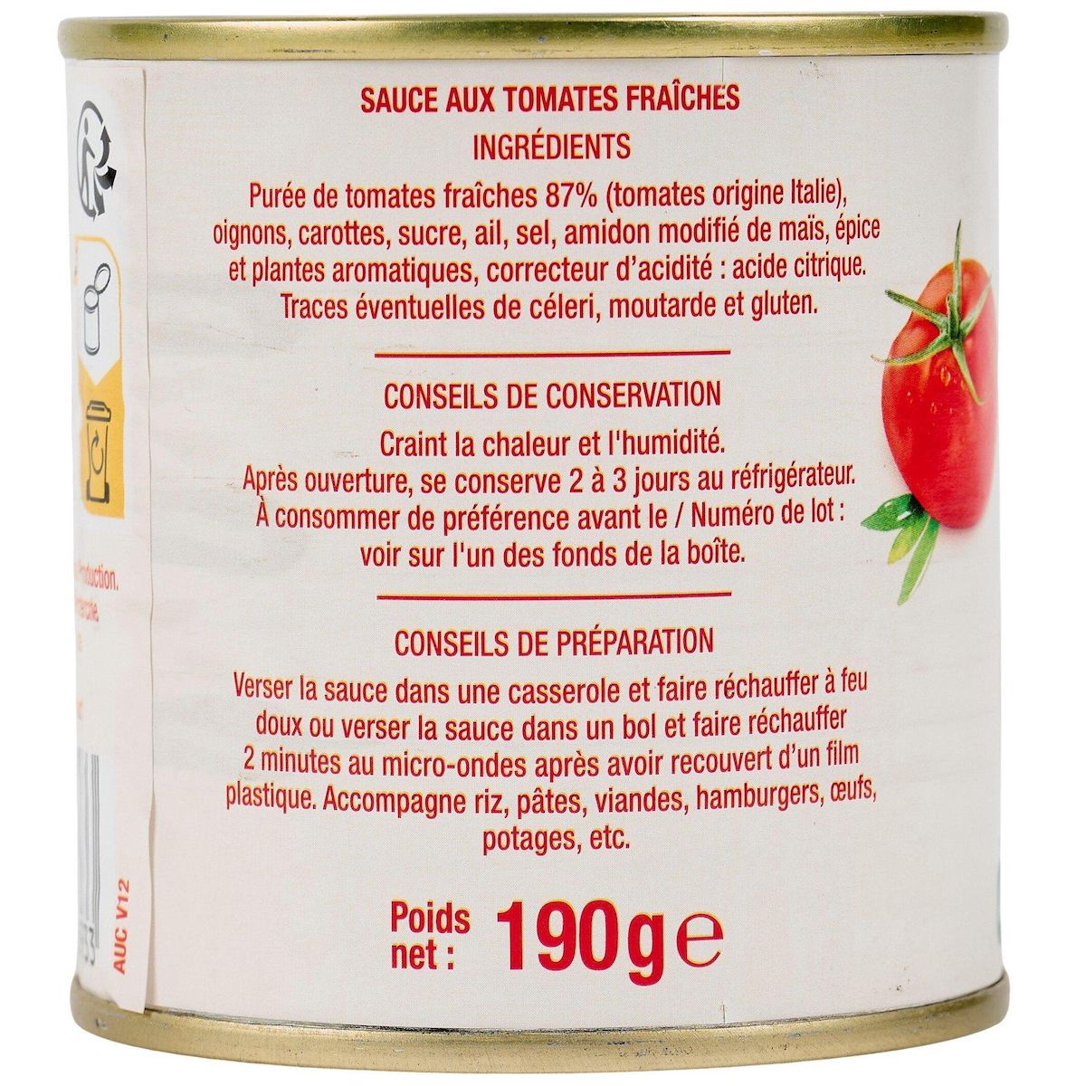 AUCHAN Sauce aux tomates fraîches 190g