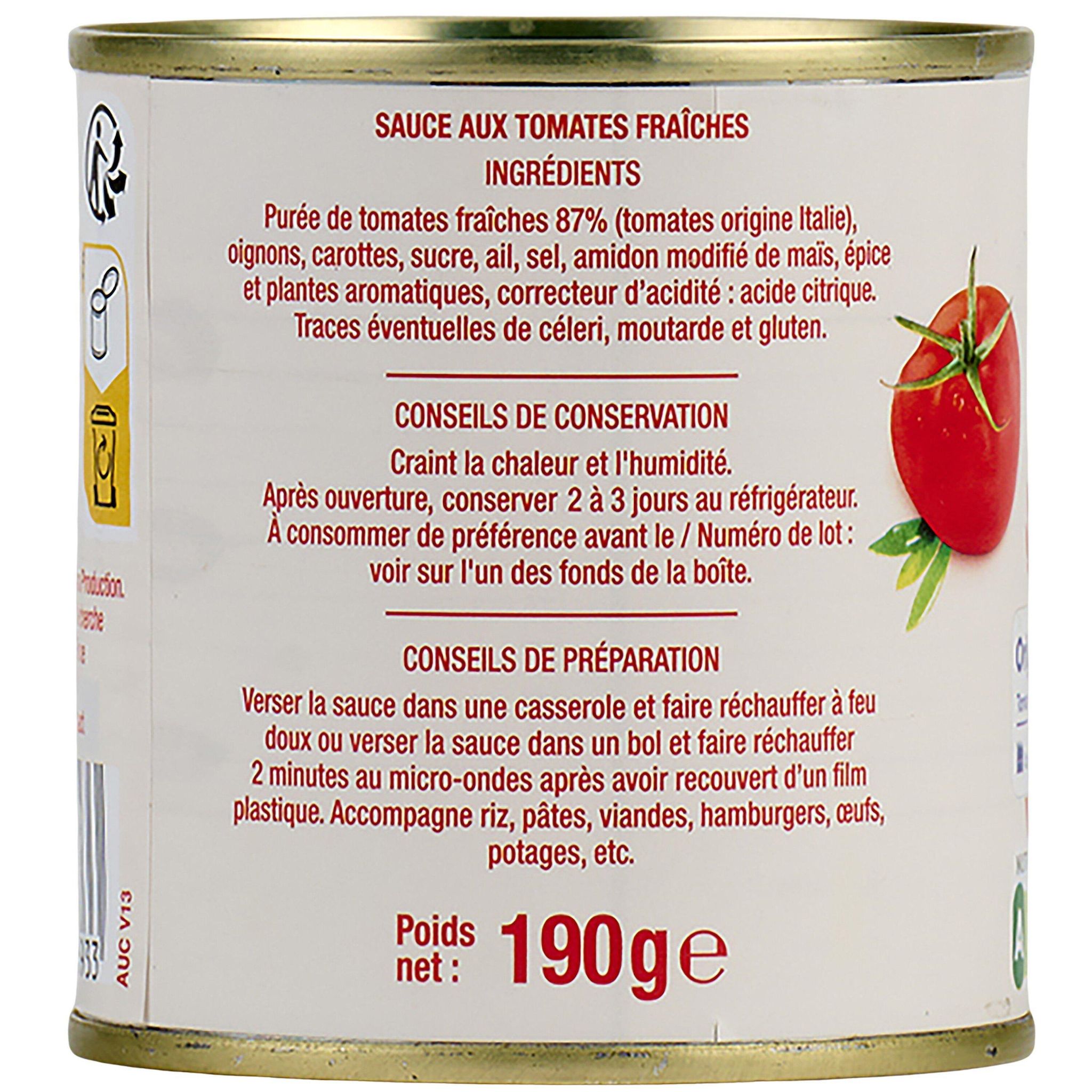 Voir la diapositive 6 : AUCHAN Sauce aux tomates fraîches 190g