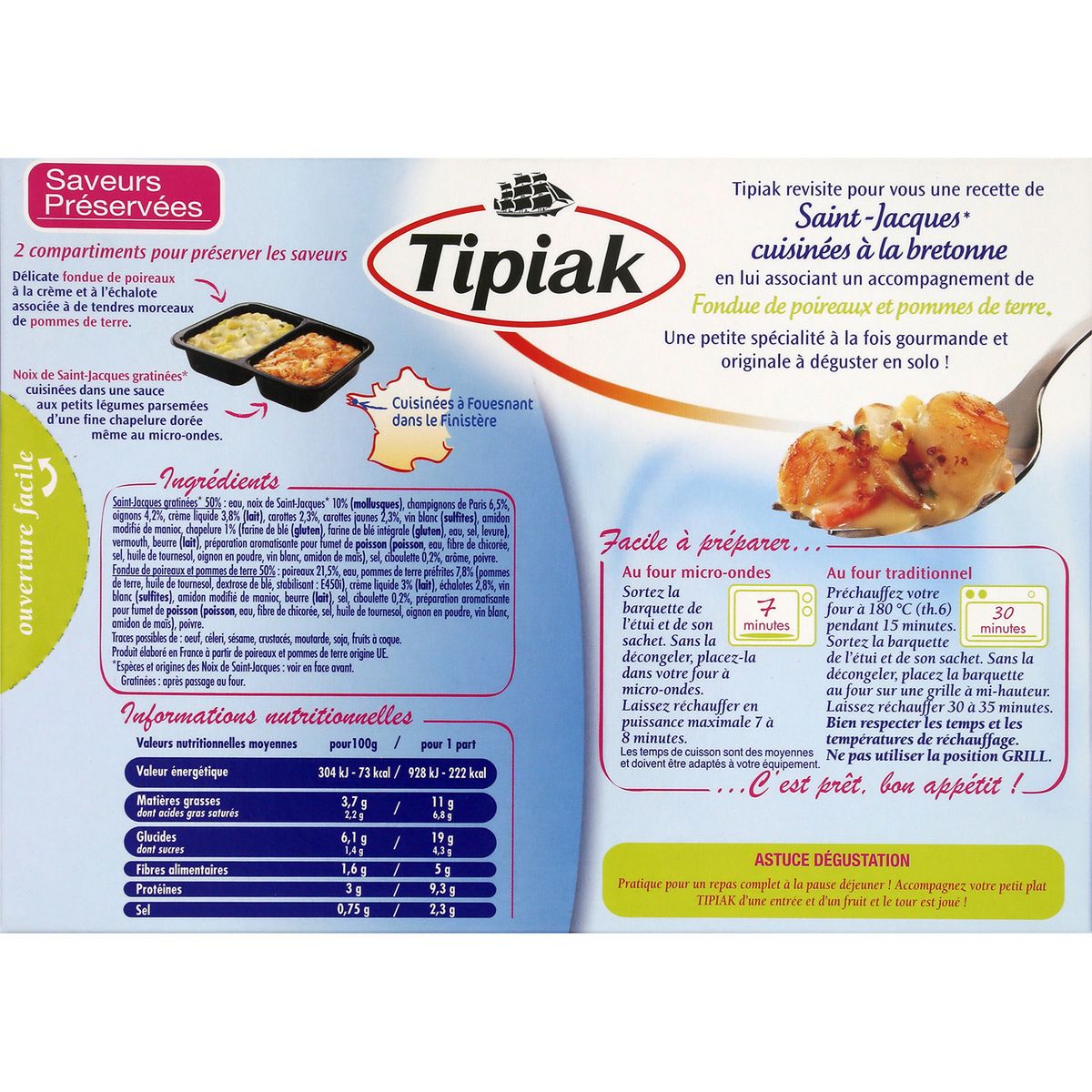 TIPIAK Saint-Jacques gratinées 1 portion 310g