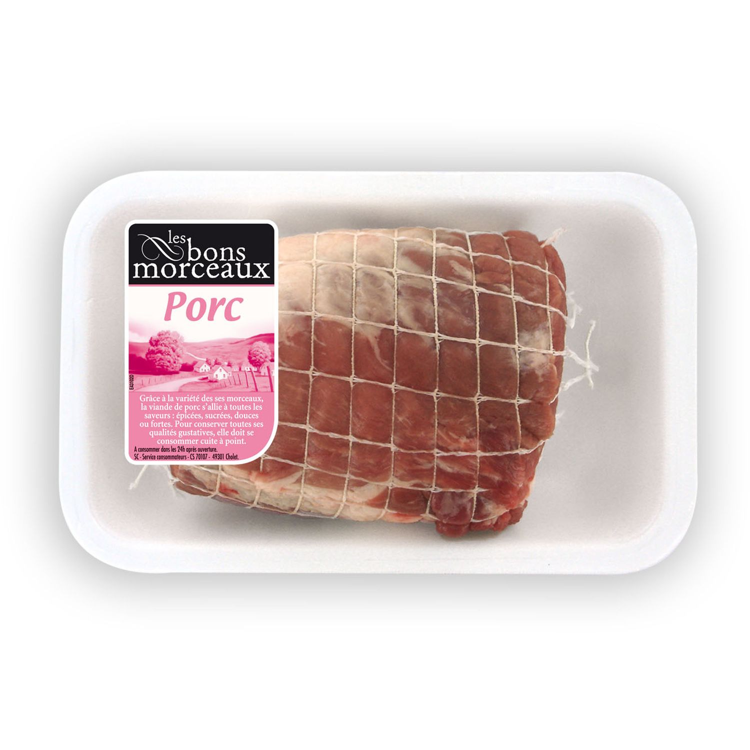 Voir la diapositive 2 : LES BONS MORCEAUX Rôti échine de porc 4/5 parts 700g