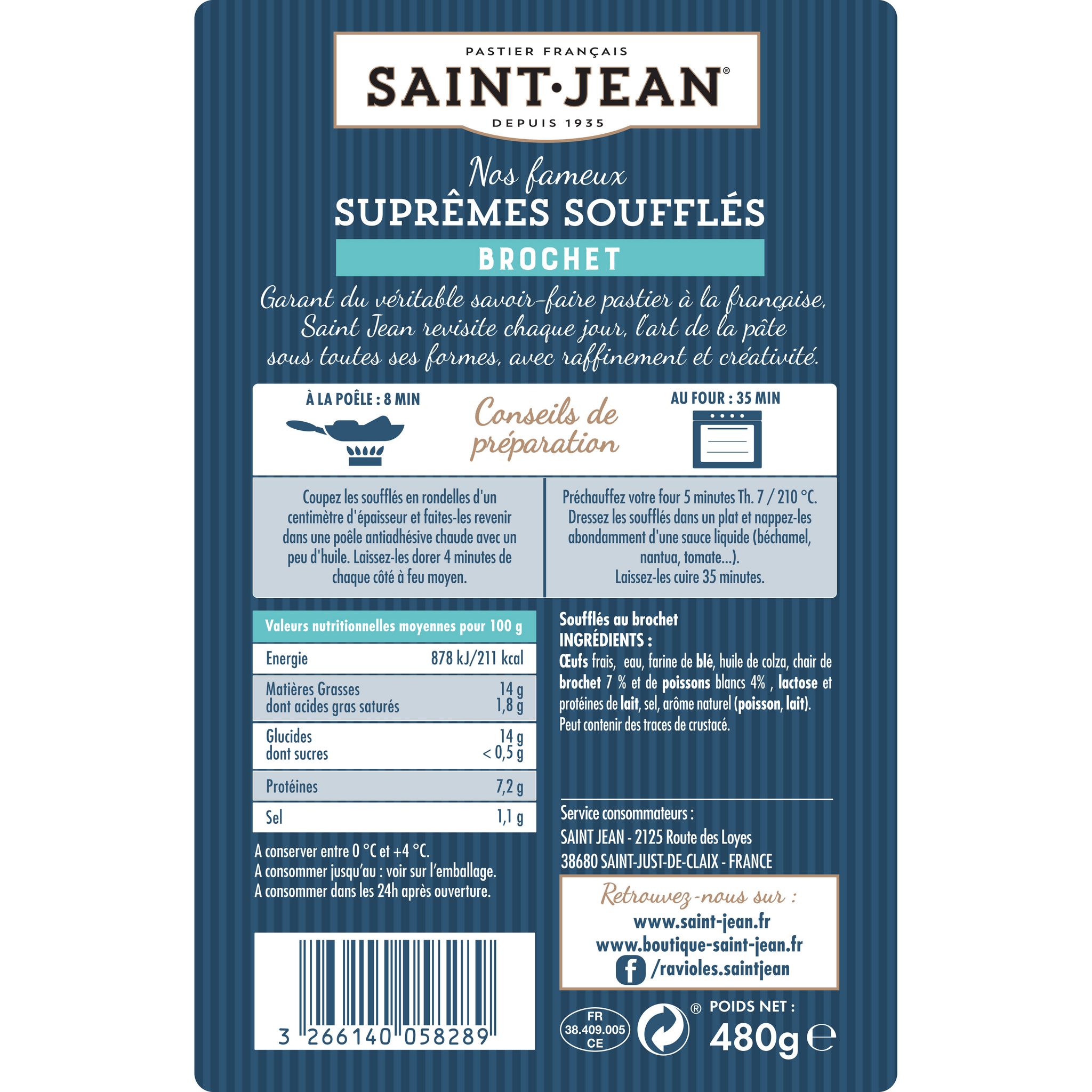 Voir la diapositive 2 : SAINT JEAN Suprêmes soufflés Brochet 4 pièces 4x120 g
