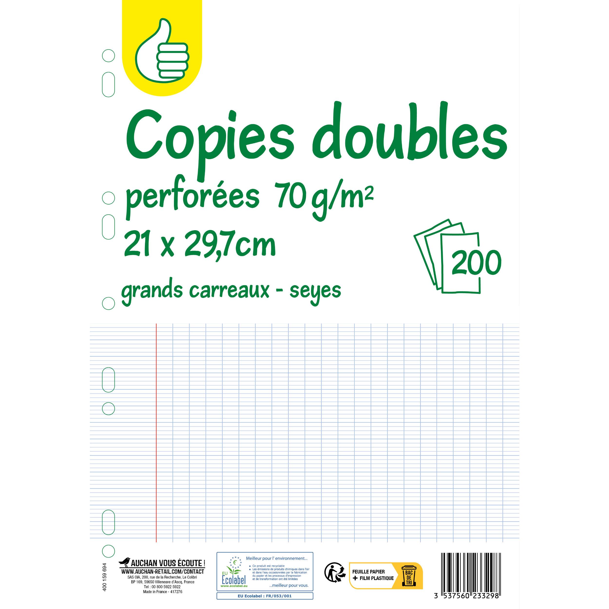 POUCE Copies doubles 200 pages 21x29,7cm grands carreaux Seyes perforées