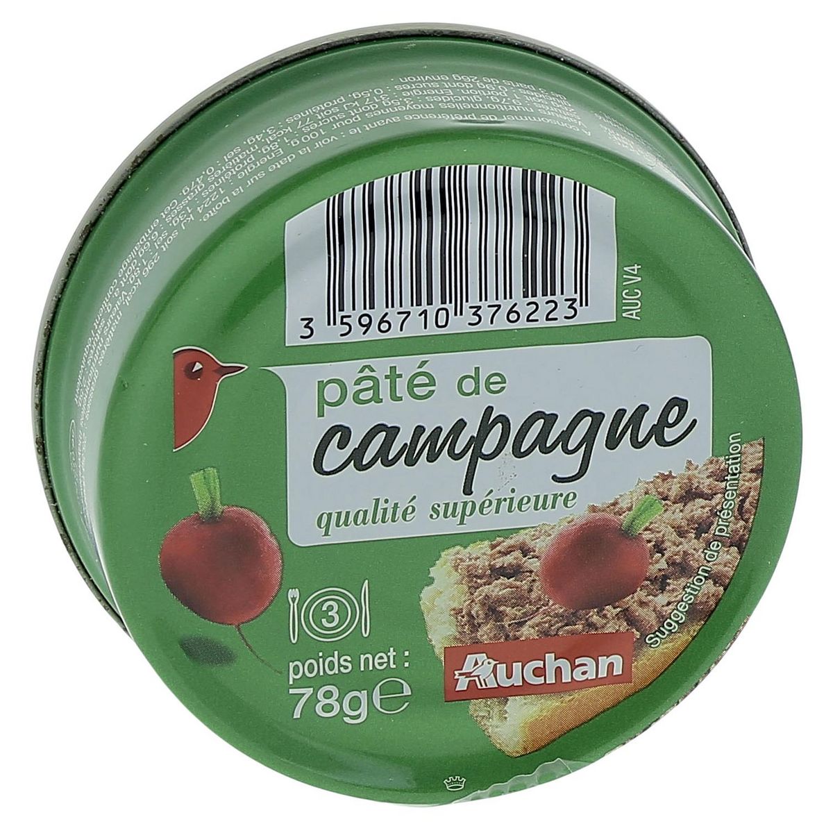 AUCHAN Pâté de campagne qualité supérieure 3 portions 78g