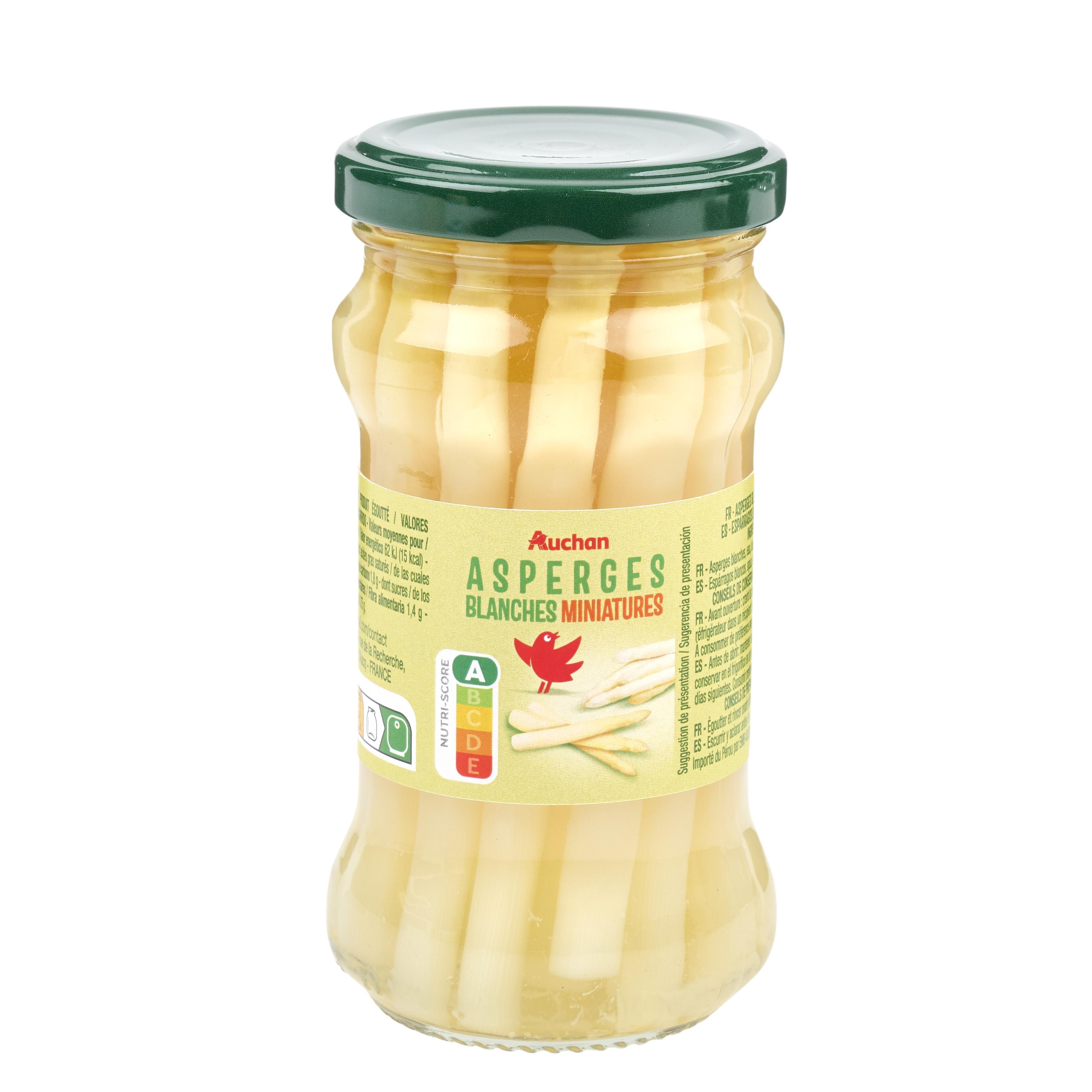 Voir la diapositive 3 : AUCHAN Asperges blanches miniatures en bocal 110g