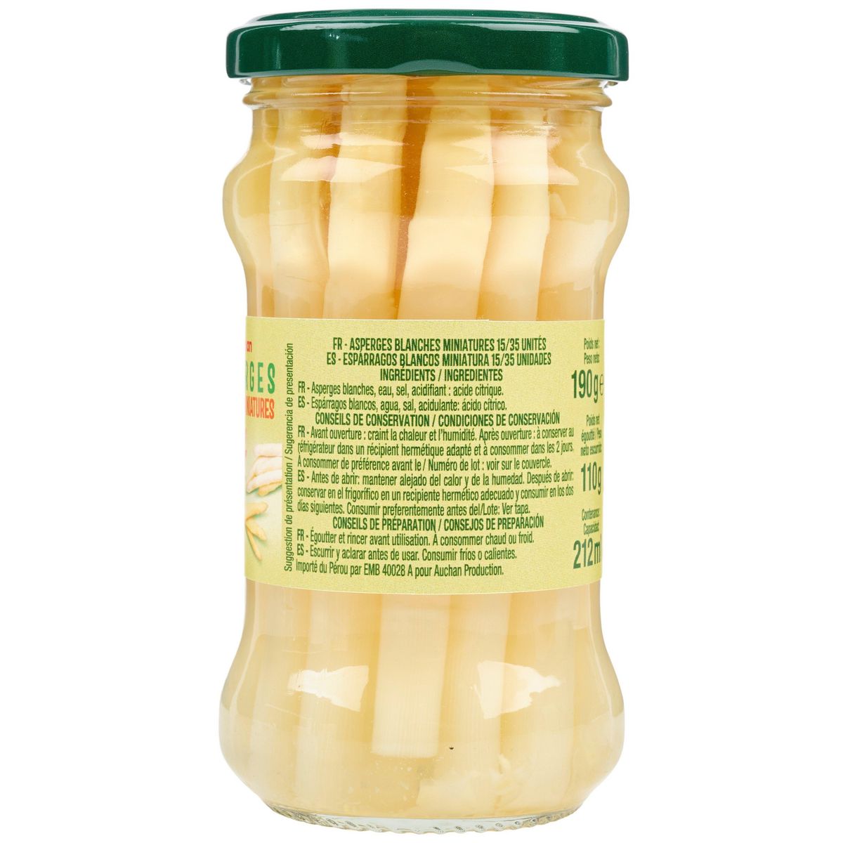 AUCHAN Asperges blanches miniatures en bocal 110g