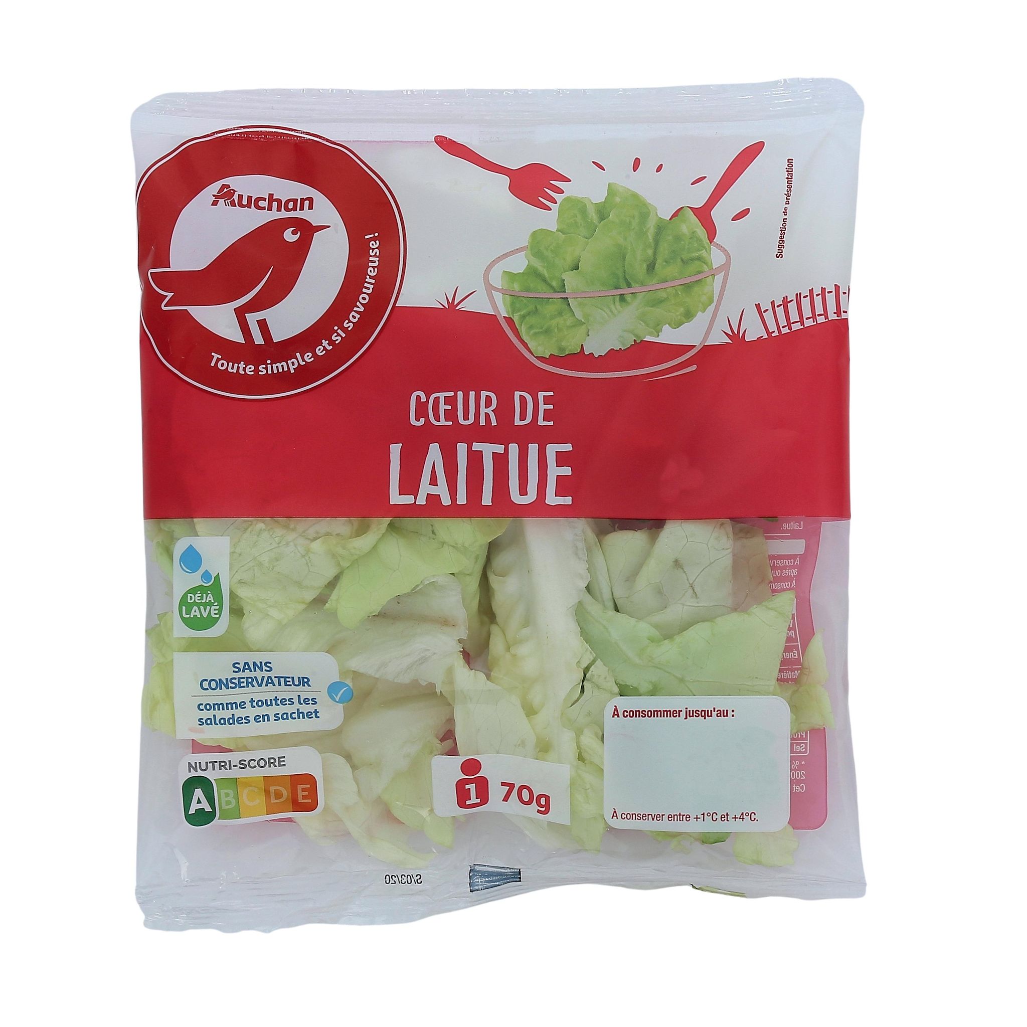 Voir la diapositive 2 : AUCHAN Cœur de laitue 1 part 70g