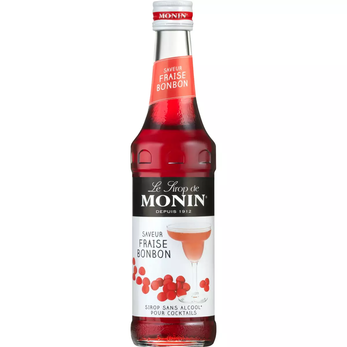 SIROP MONIN Sirop bonbon fraise sans alcool pour cocktails bouteille verre  33cl pas cher 