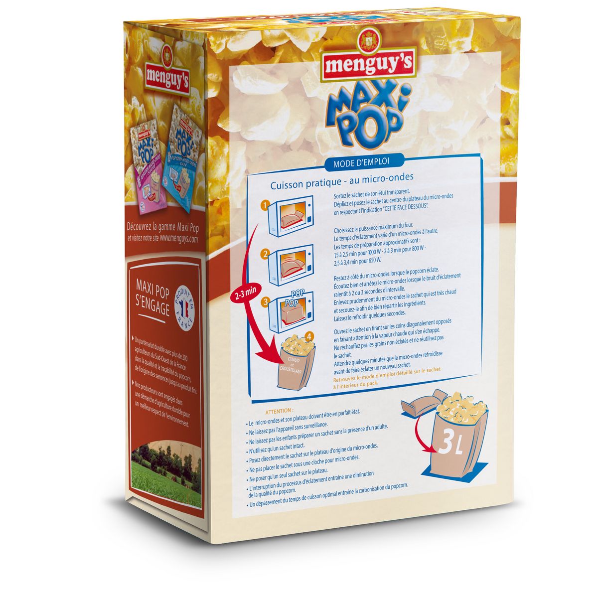 MENGUY'S Pop corn goût caramel 3x90g