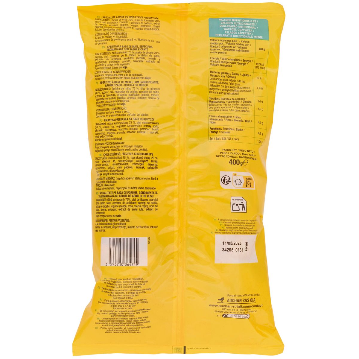 AUCHAN Tortillas saveur chili à l'huile de tournesol 400g