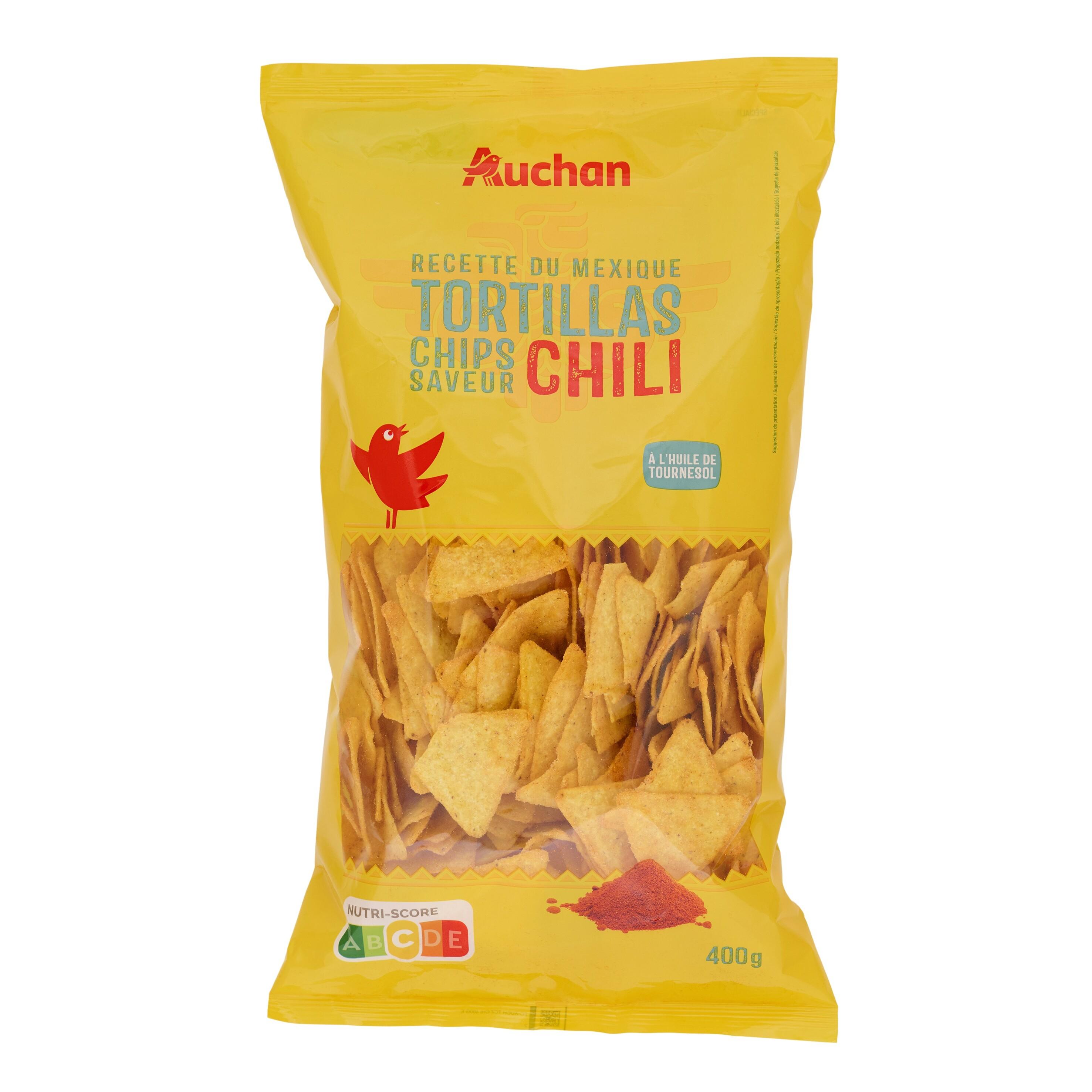 Voir la diapositive 3 : AUCHAN Tortillas saveur chili à l'huile de tournesol 400g