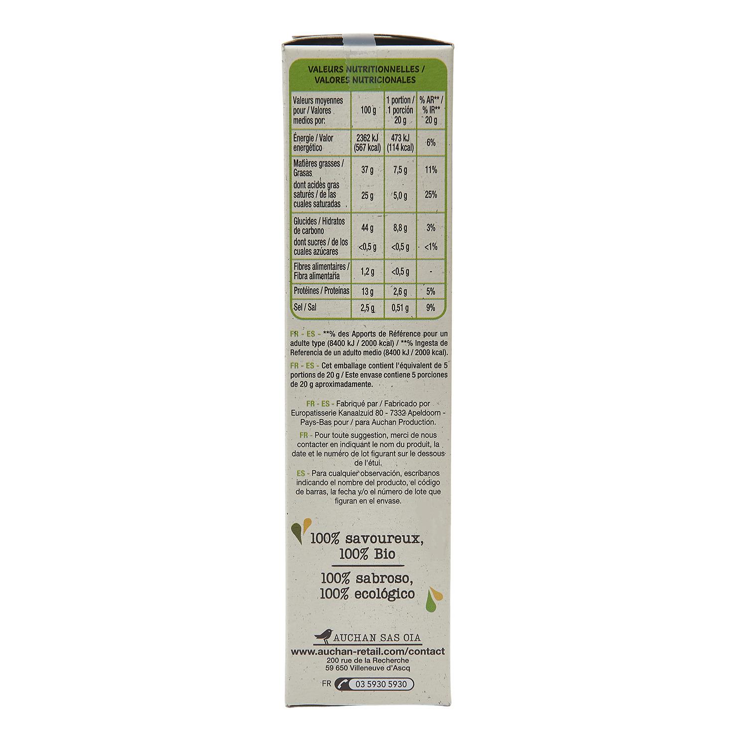 Voir la diapositive 2 : AUCHAN BIO Palmiers au fromage 100g